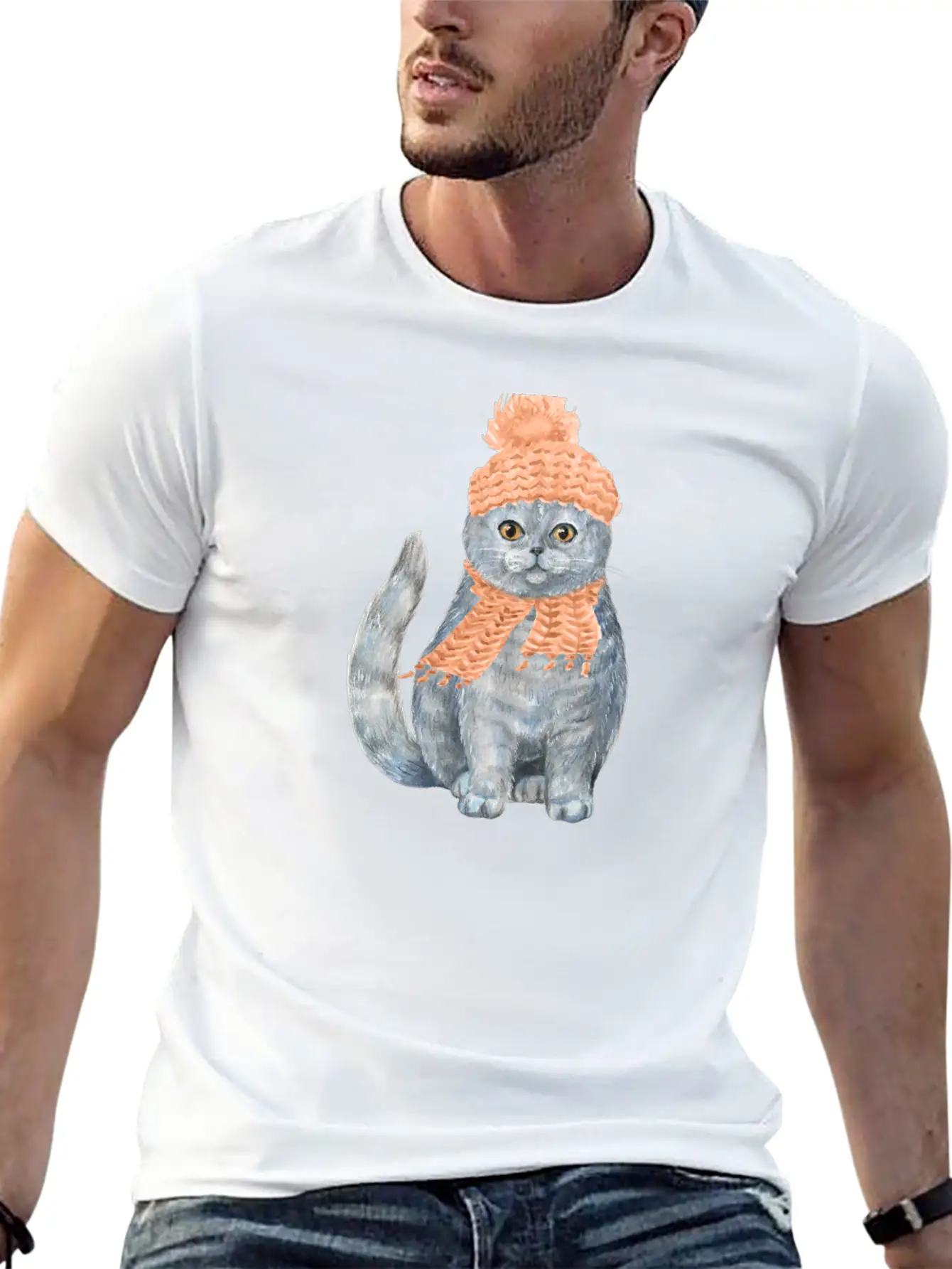 Cat Winter Design Unisex Casual T-Shirt – Clean Design For Daily Comfort