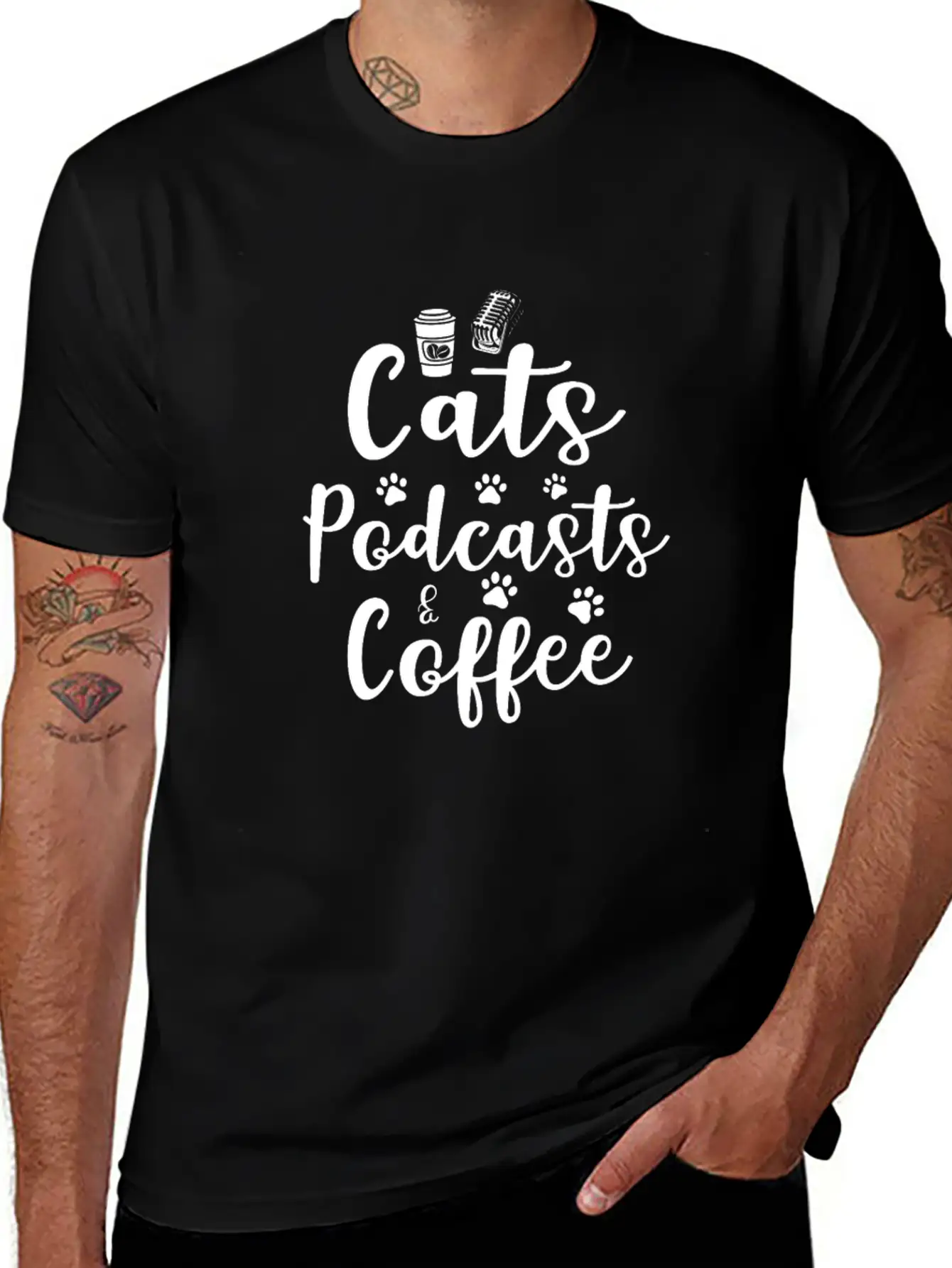 Cats Podcasts & Coffee Basic Graphic T-Shirt – Daily Comfort In Soft Cotton
