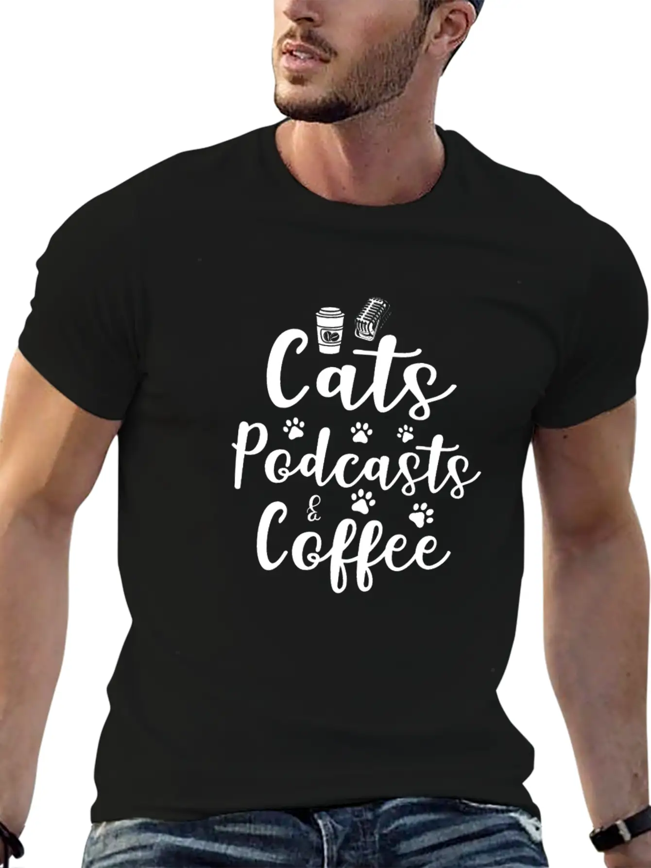 Cats Podcasts & Coffee Basic Graphic T-Shirt – Daily Comfort In Soft Cotton