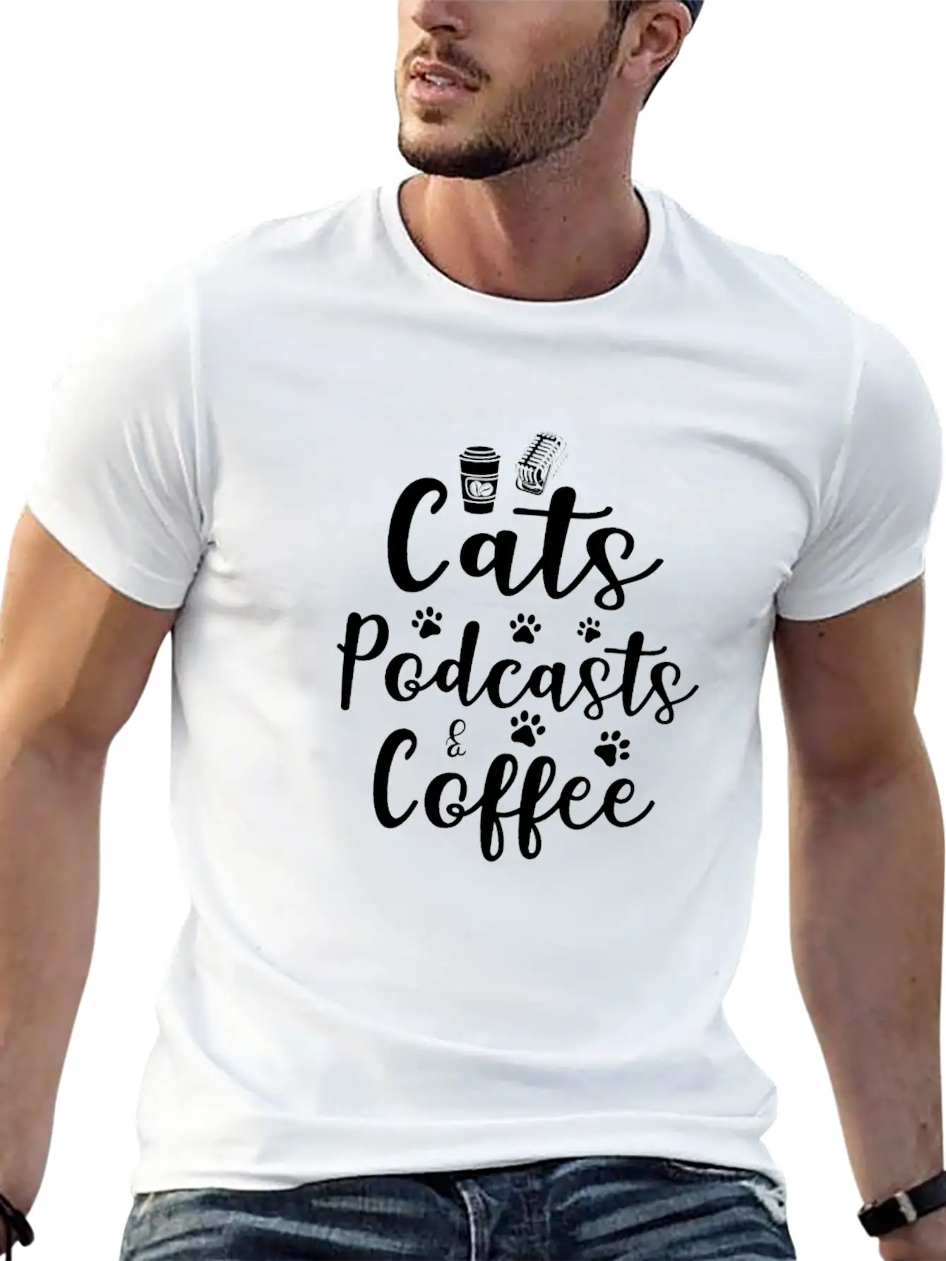 Cats Podcasts & Coffee Basic Graphic T-Shirt – Daily Comfort In Soft Cotton