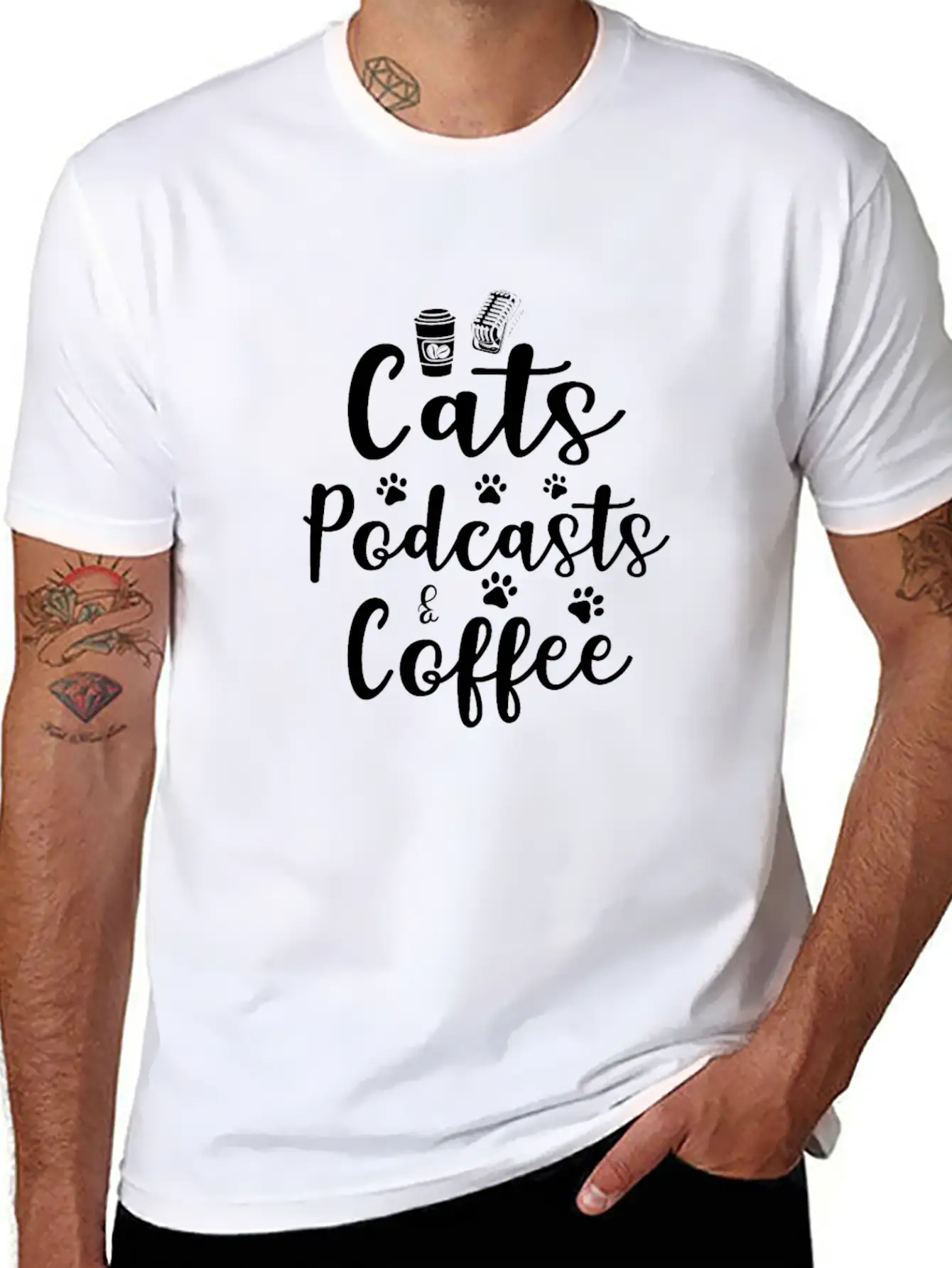 Cats Podcasts & Coffee Basic Graphic T-Shirt – Daily Comfort In Soft Cotton
