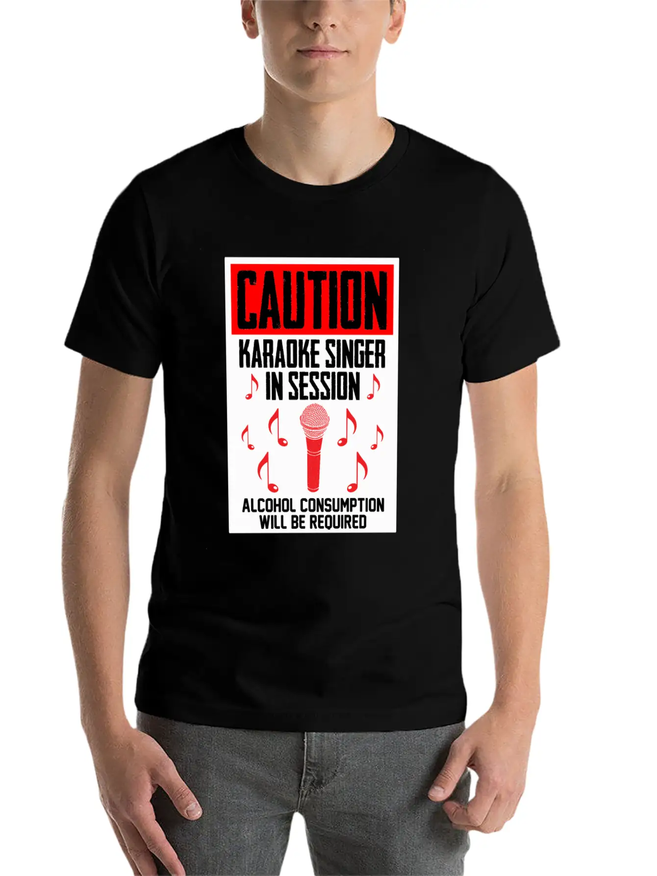 Caution Karaoke Singer In Session Microphone Music Classic Cotton Tee – Unisex Comfort For Any Season