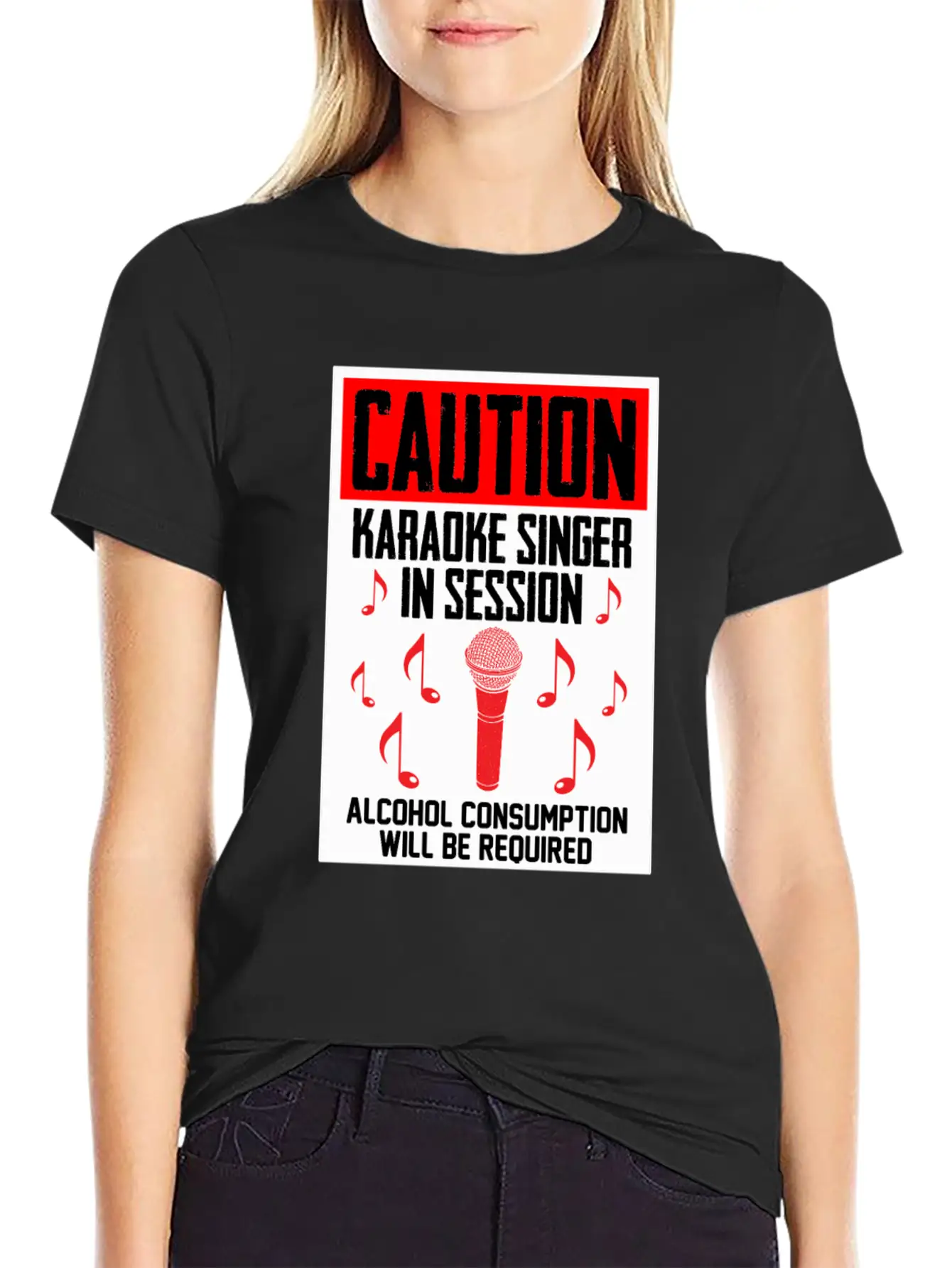 Caution Karaoke Singer In Session Microphone Music Classic Cotton Tee – Unisex Comfort For Any Season
