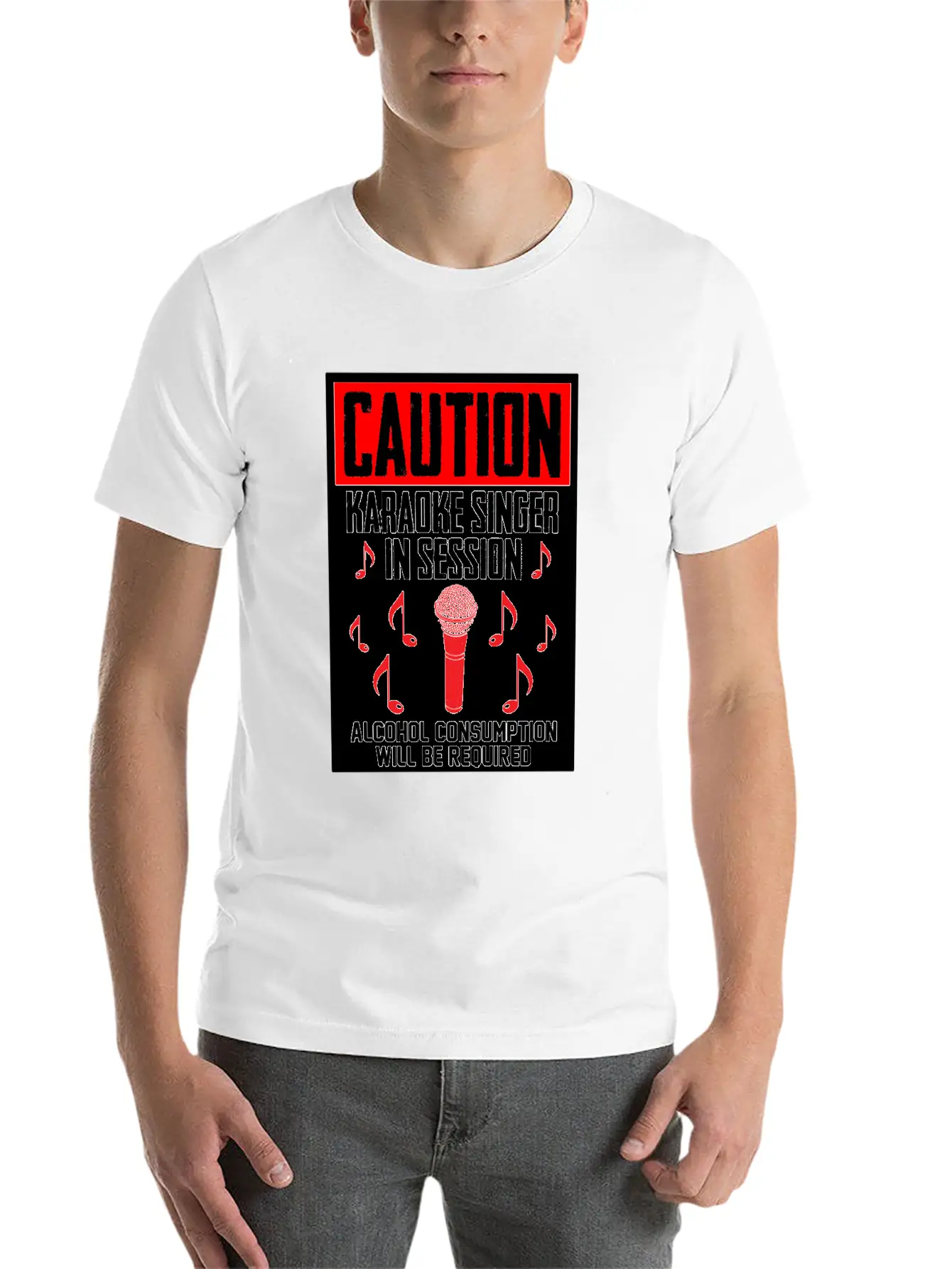 Caution Karaoke Singer In Session Microphone Music Classic Cotton Tee – Unisex Comfort For Any Season