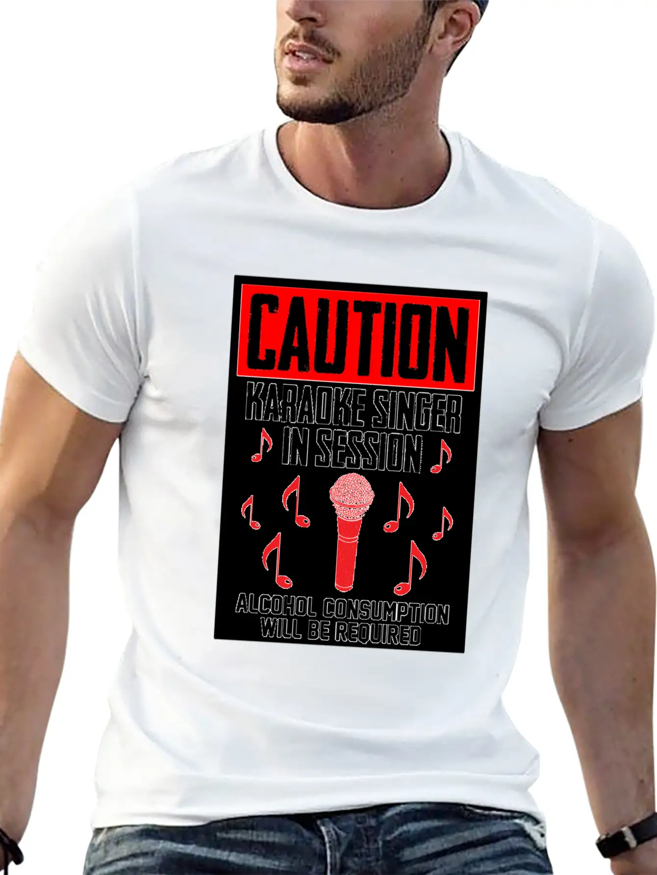 Caution Karaoke Singer In Session Microphone Music Classic Cotton Tee – Unisex Comfort For Any Season