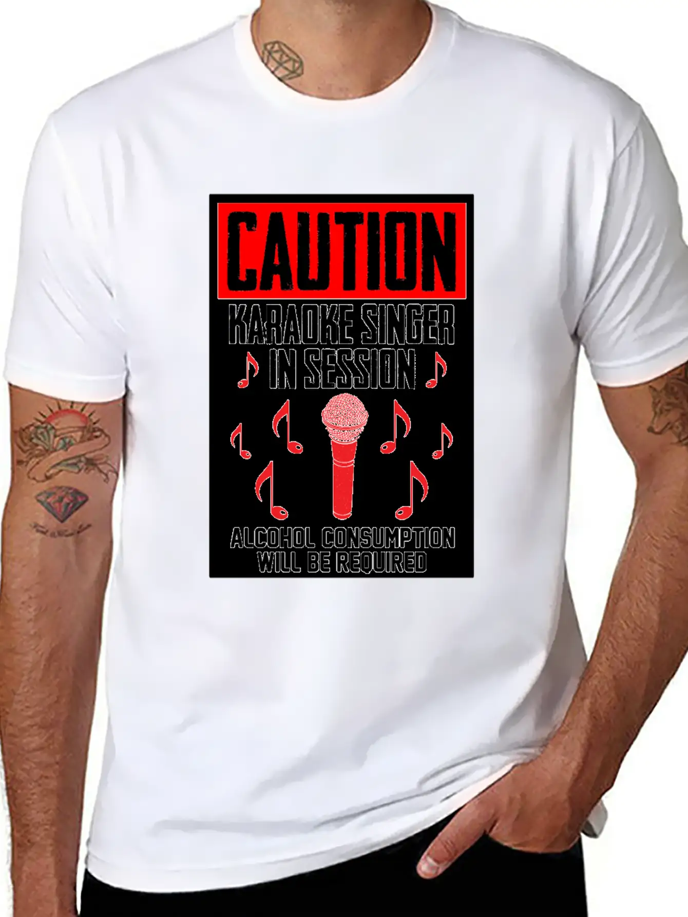 Caution Karaoke Singer In Session Microphone Music Classic Cotton Tee – Unisex Comfort For Any Season