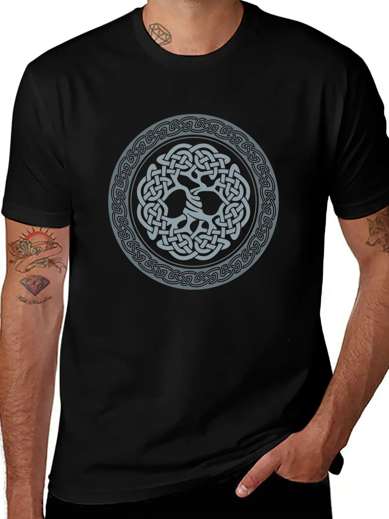 Celtic Tree, Grey Classic Cotton Tee – Unisex Comfort For Any Season