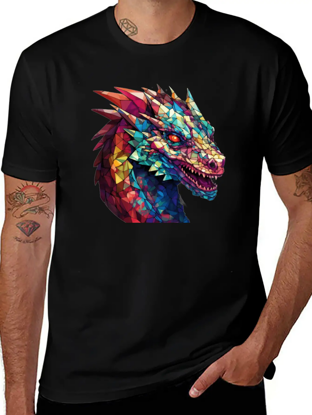 Cerulean Coil: The Stained Glass Dragon Classic Cotton Tee – Unisex Comfort For Any Season