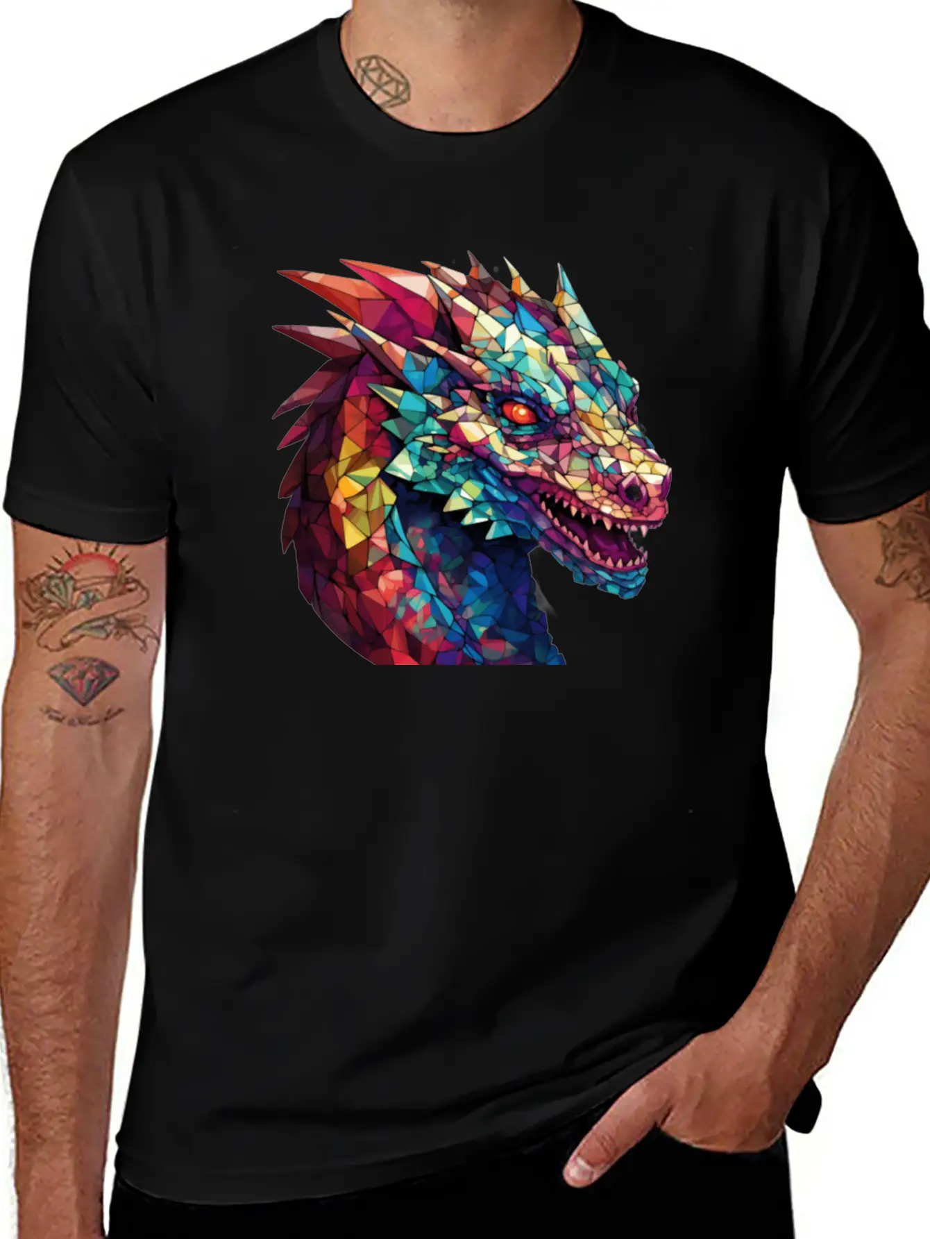 Cerulean Coil: The Stained Glass Dragon Classic Cotton Tee – Unisex Comfort For Any Season