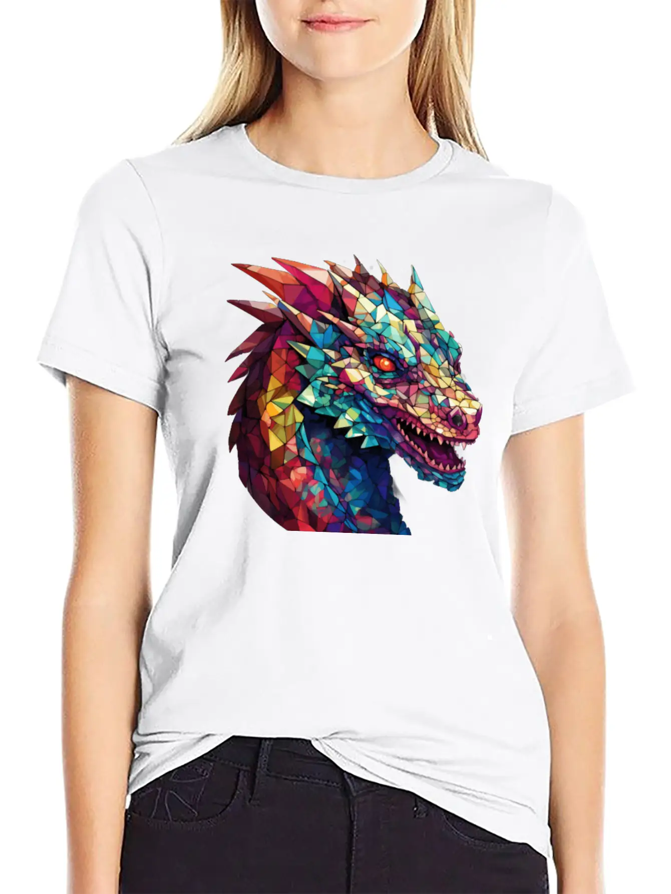 Cerulean Coil: The Stained Glass Dragon Classic Cotton Tee – Unisex Comfort For Any Season