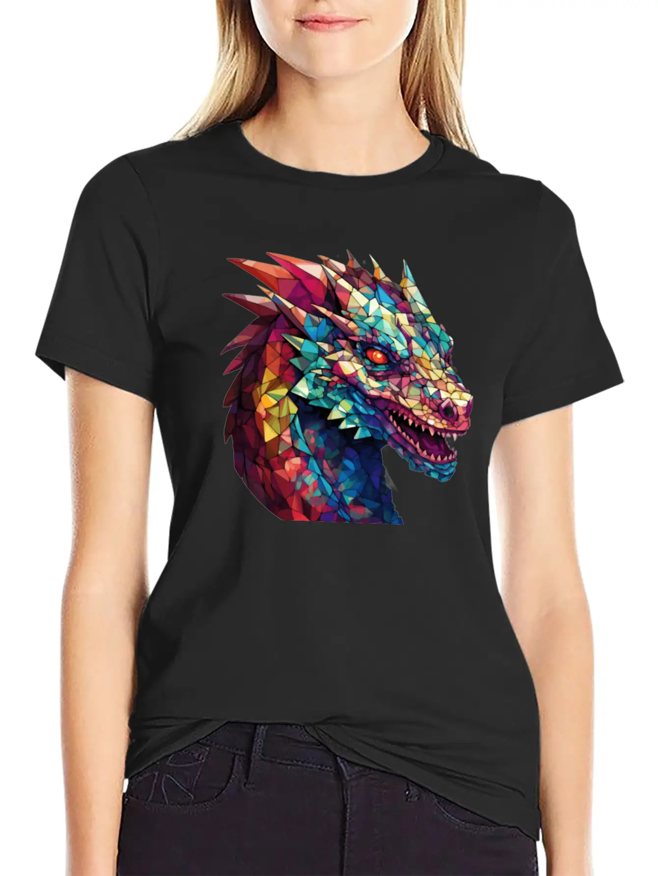 Cerulean Coil: The Stained Glass Dragon Classic Cotton Tee – Unisex Comfort For Any Season