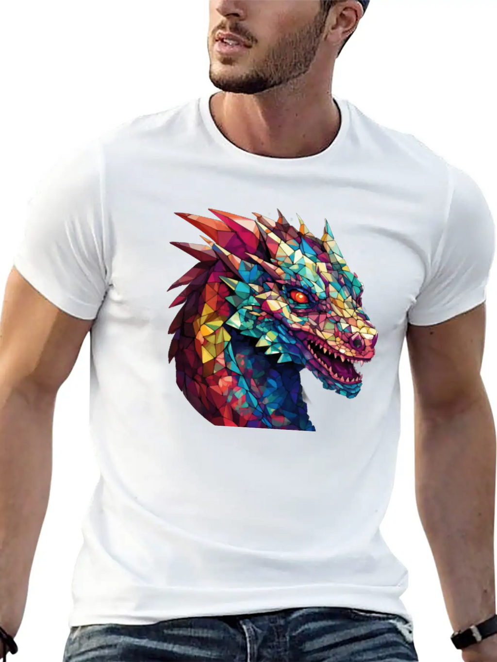 Cerulean Coil: The Stained Glass Dragon Classic Cotton Tee – Unisex Comfort For Any Season