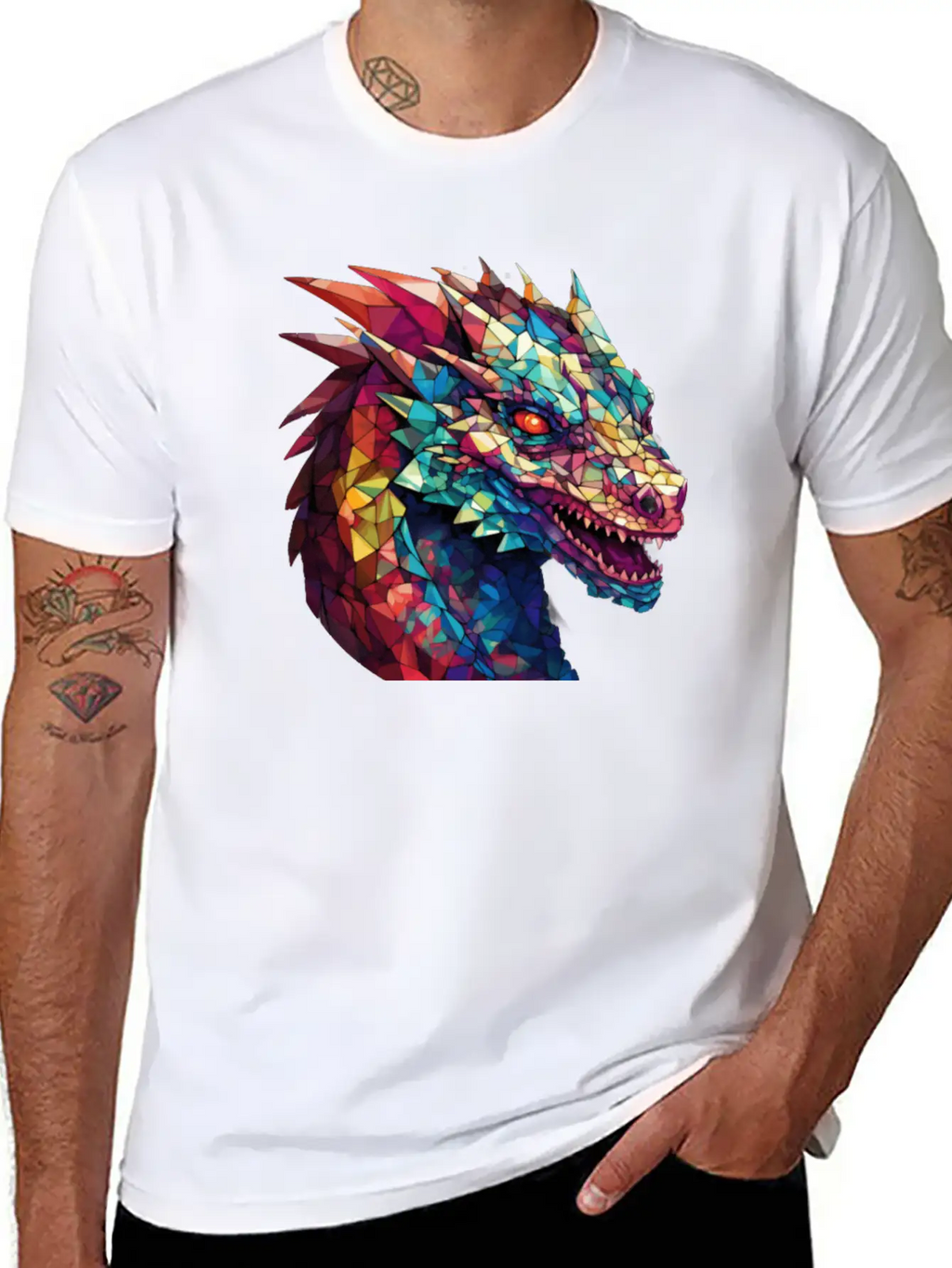 Cerulean Coil: The Stained Glass Dragon Classic Cotton Tee – Unisex Comfort For Any Season
