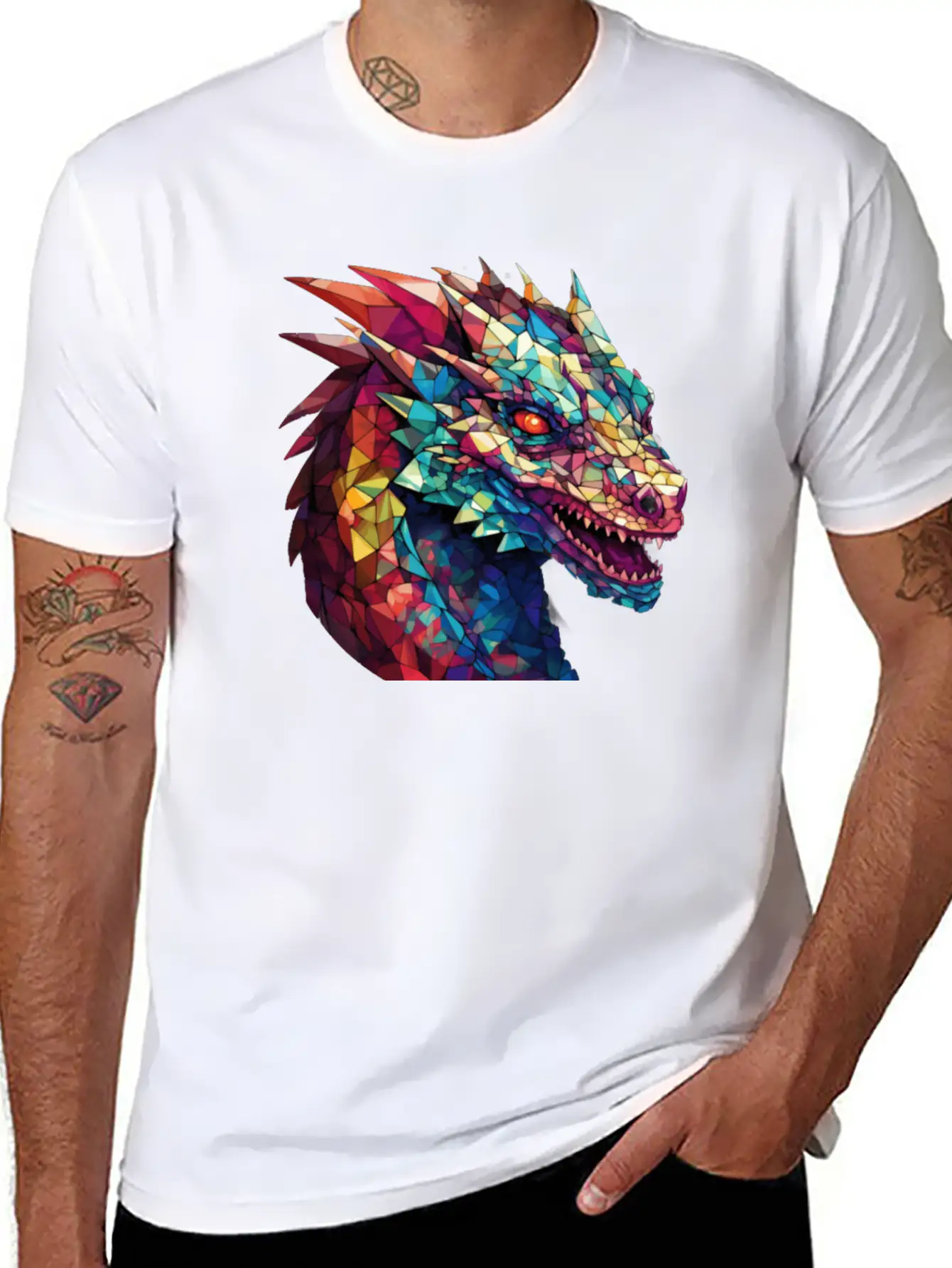 Cerulean Coil: The Stained Glass Dragon Classic Cotton Tee – Unisex Comfort For Any Season