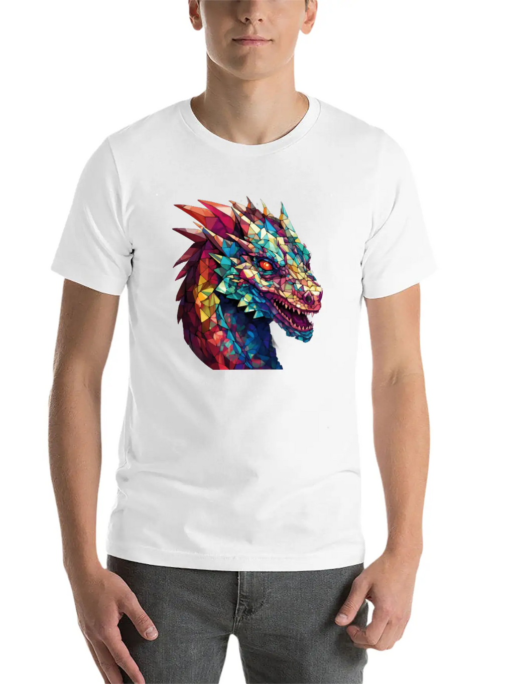 Cerulean Coil: The Stained Glass Dragon Classic Cotton Tee – Unisex Comfort For Any Season