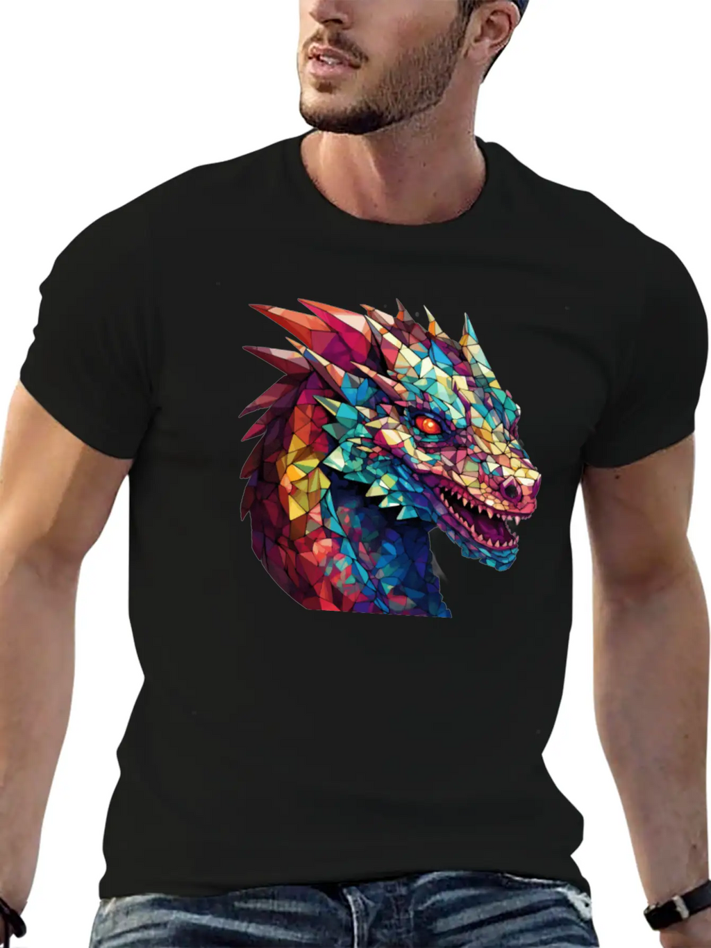 Cerulean Coil: The Stained Glass Dragon Classic Cotton Tee – Unisex Comfort For Any Season