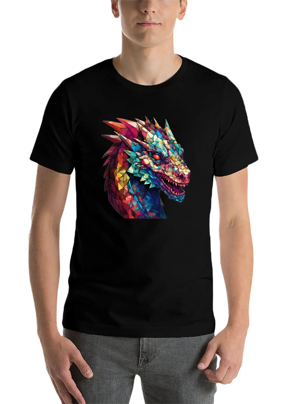 Cerulean Coil: The Stained Glass Dragon Classic Cotton Tee – Unisex Comfort For Any Season