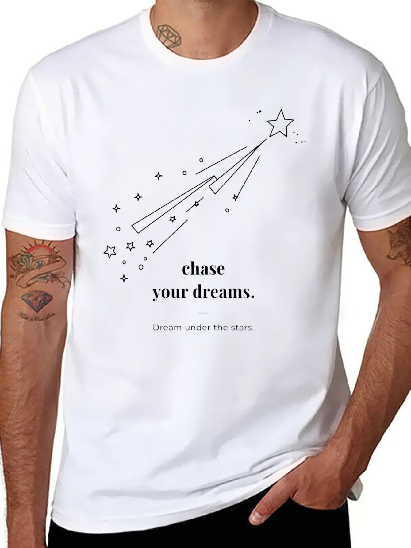 Chase Your Dream Minimal Black Star And Typography Breathable Soft Cotton T-Shirt – Timeless Casual Look