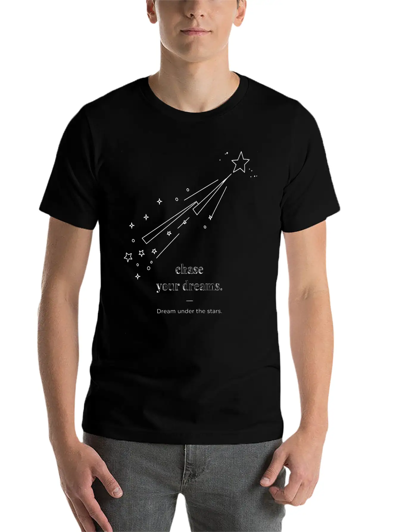 Chase Your Dream Minimal Black Star And Typography Breathable Soft Cotton T-Shirt – Timeless Casual Look