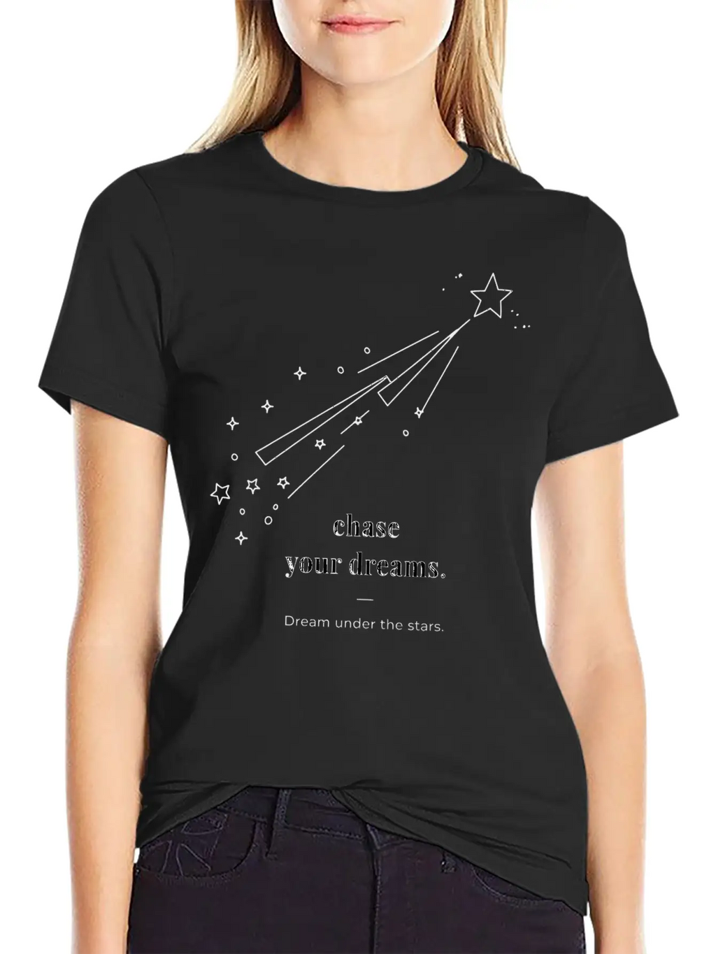 Chase Your Dream Minimal Black Star And Typography Breathable Soft Cotton T-Shirt – Timeless Casual Look