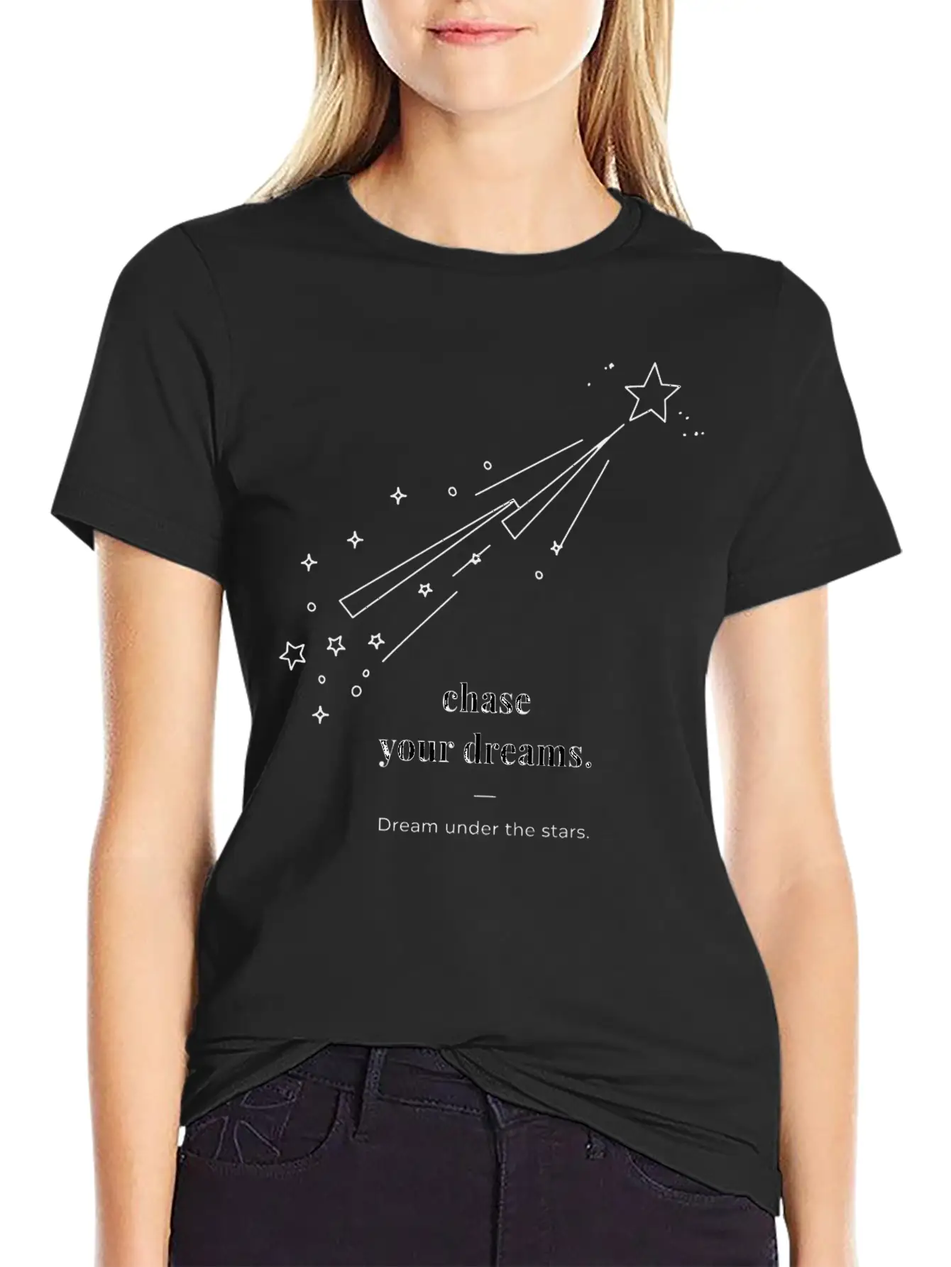 Chase Your Dream Minimal Black Star And Typography Breathable Soft Cotton T-Shirt – Timeless Casual Look