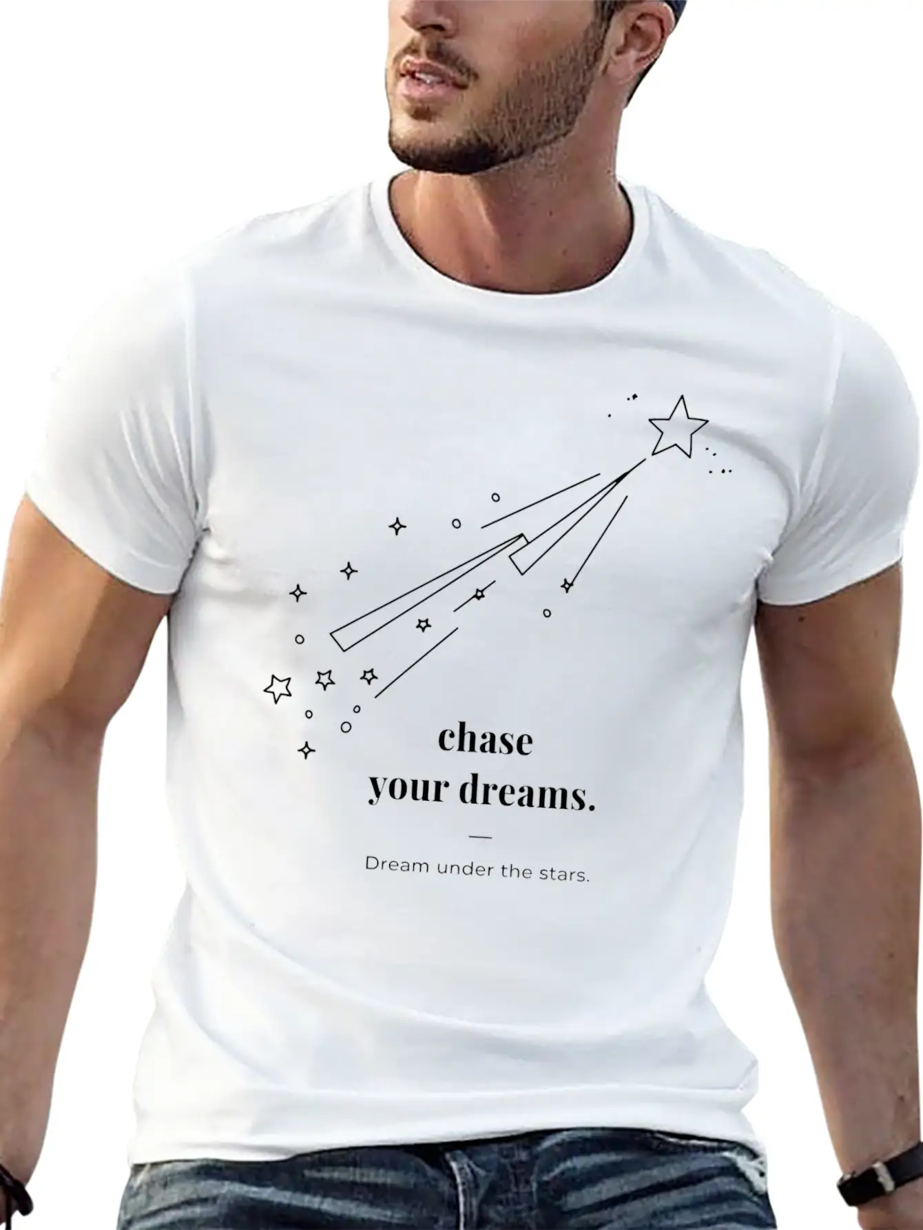 Chase Your Dream Minimal Black Star And Typography Breathable Soft Cotton T-Shirt – Timeless Casual Look