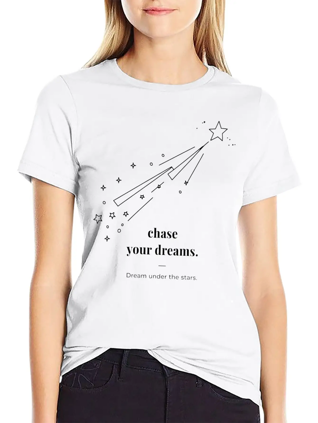Chase Your Dream Minimal Black Star And Typography Breathable Soft Cotton T-Shirt – Timeless Casual Look