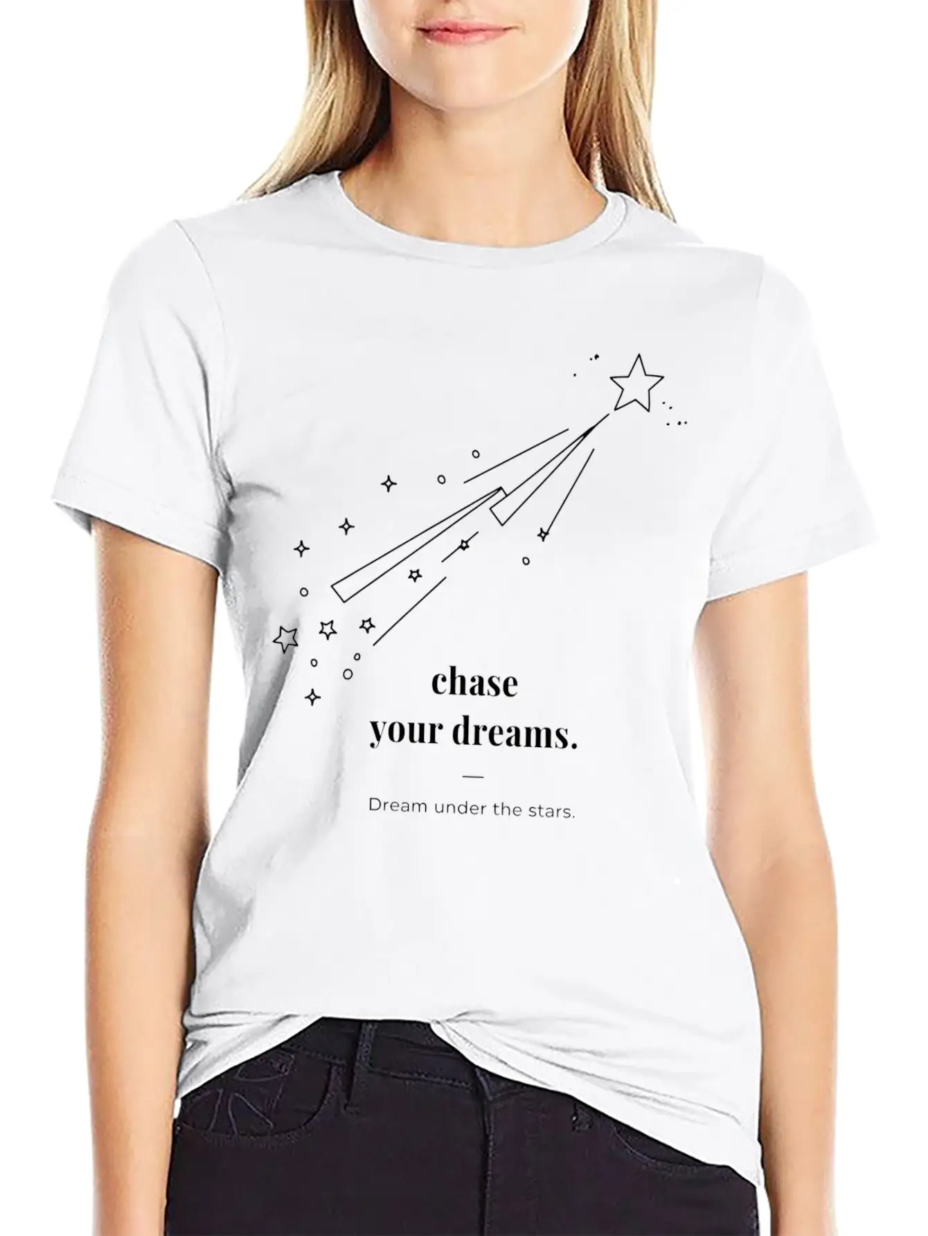 Chase Your Dream Minimal Black Star And Typography Breathable Soft Cotton T-Shirt – Timeless Casual Look