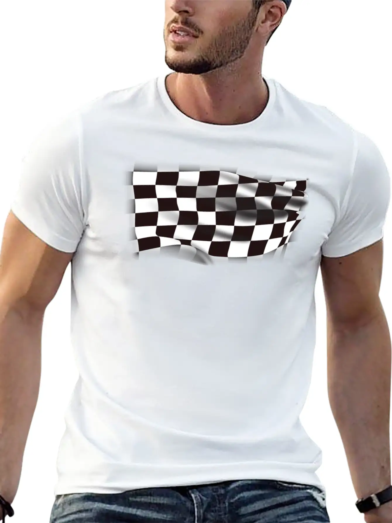 Checkered Race Flag Breathable Graphic T-Shirt – Perfect For Casual Days