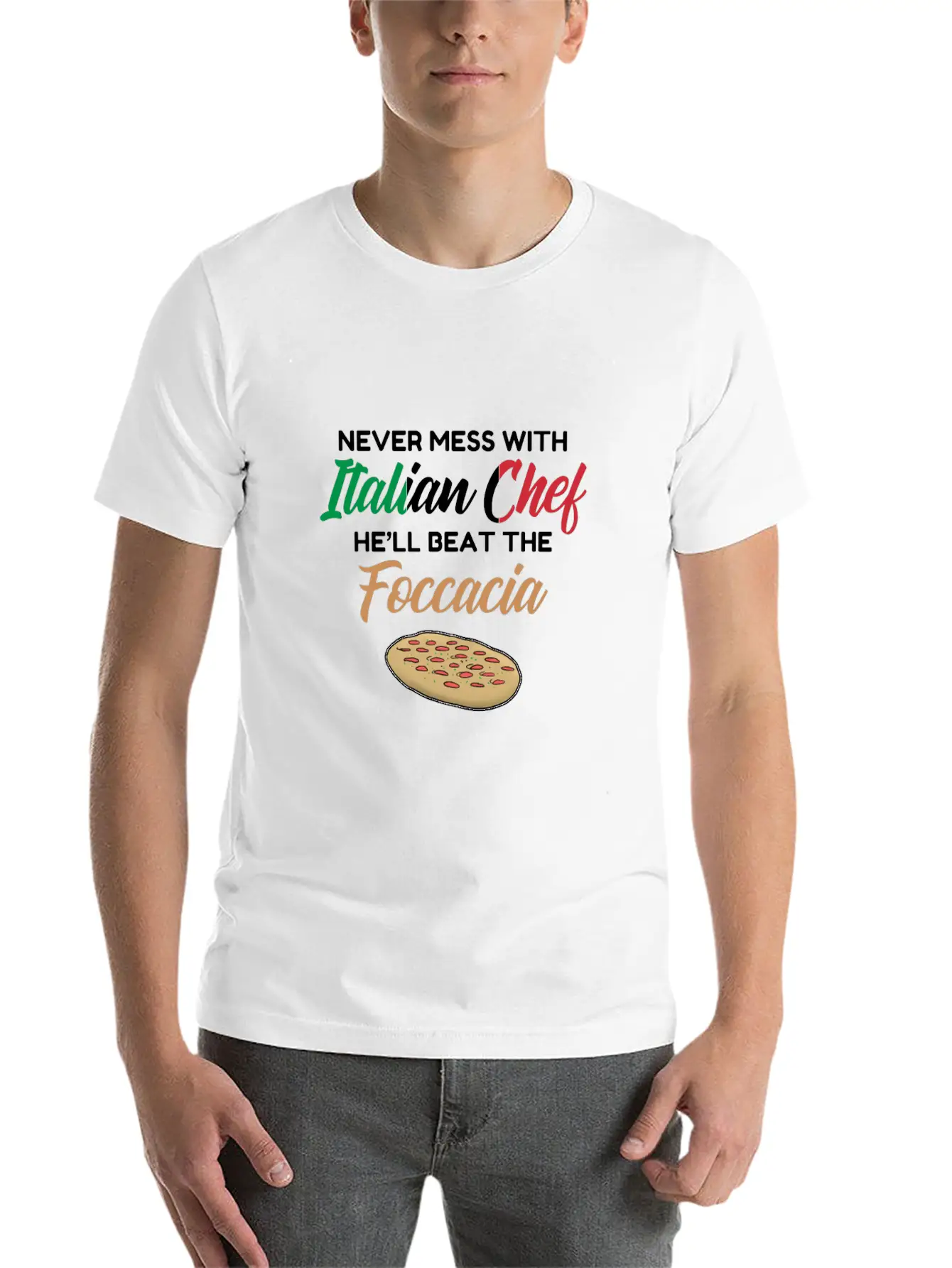 Chef Gift Italian Chefs Beat The Foccacia Funny Breathable Soft Cotton T-Shirt – Timeless Casual Look