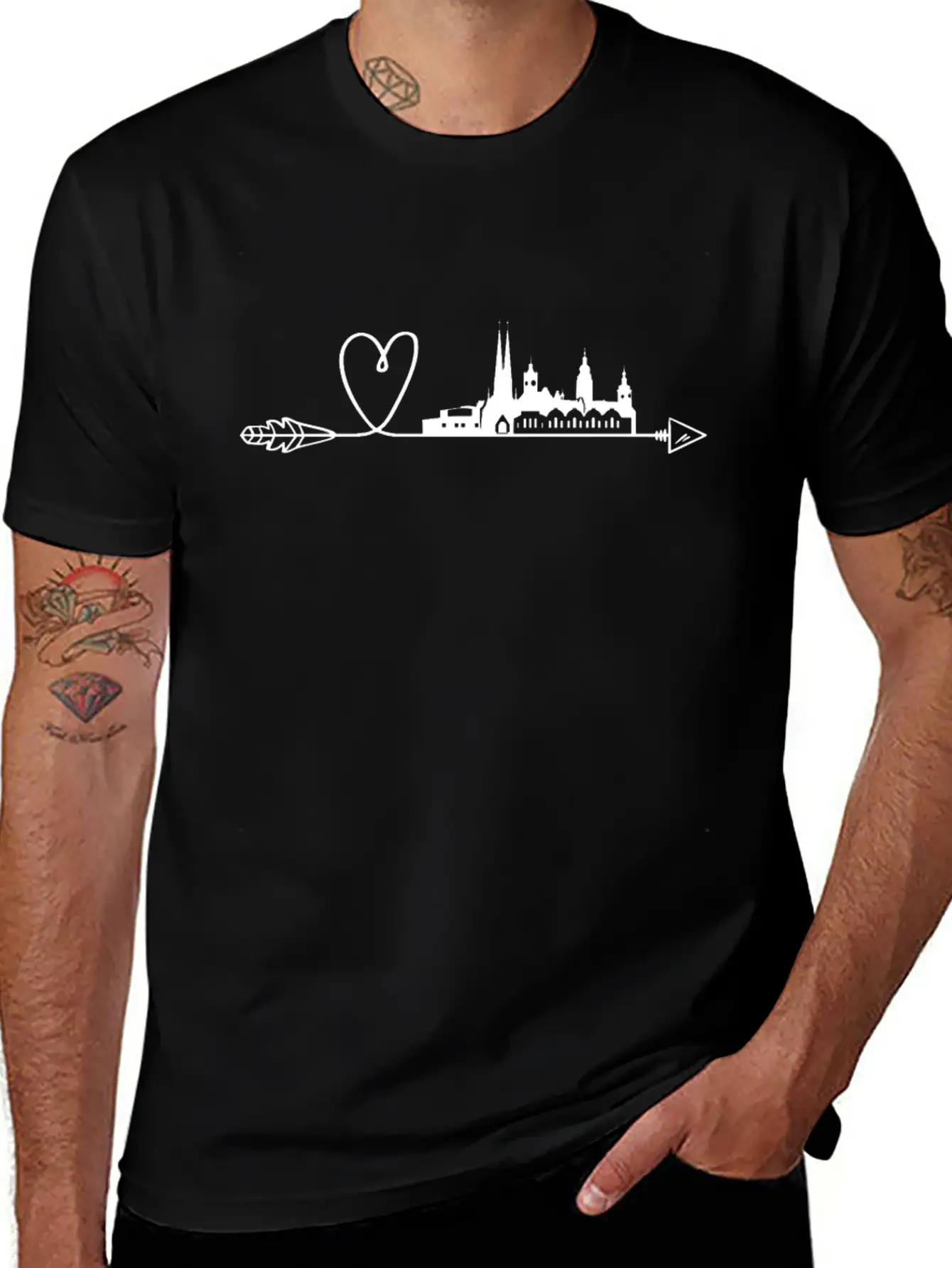 Chemnitz Heart Arrow Skyline City Panorama Timeless Short Sleeve Tee – Comfy And Minimalist Design