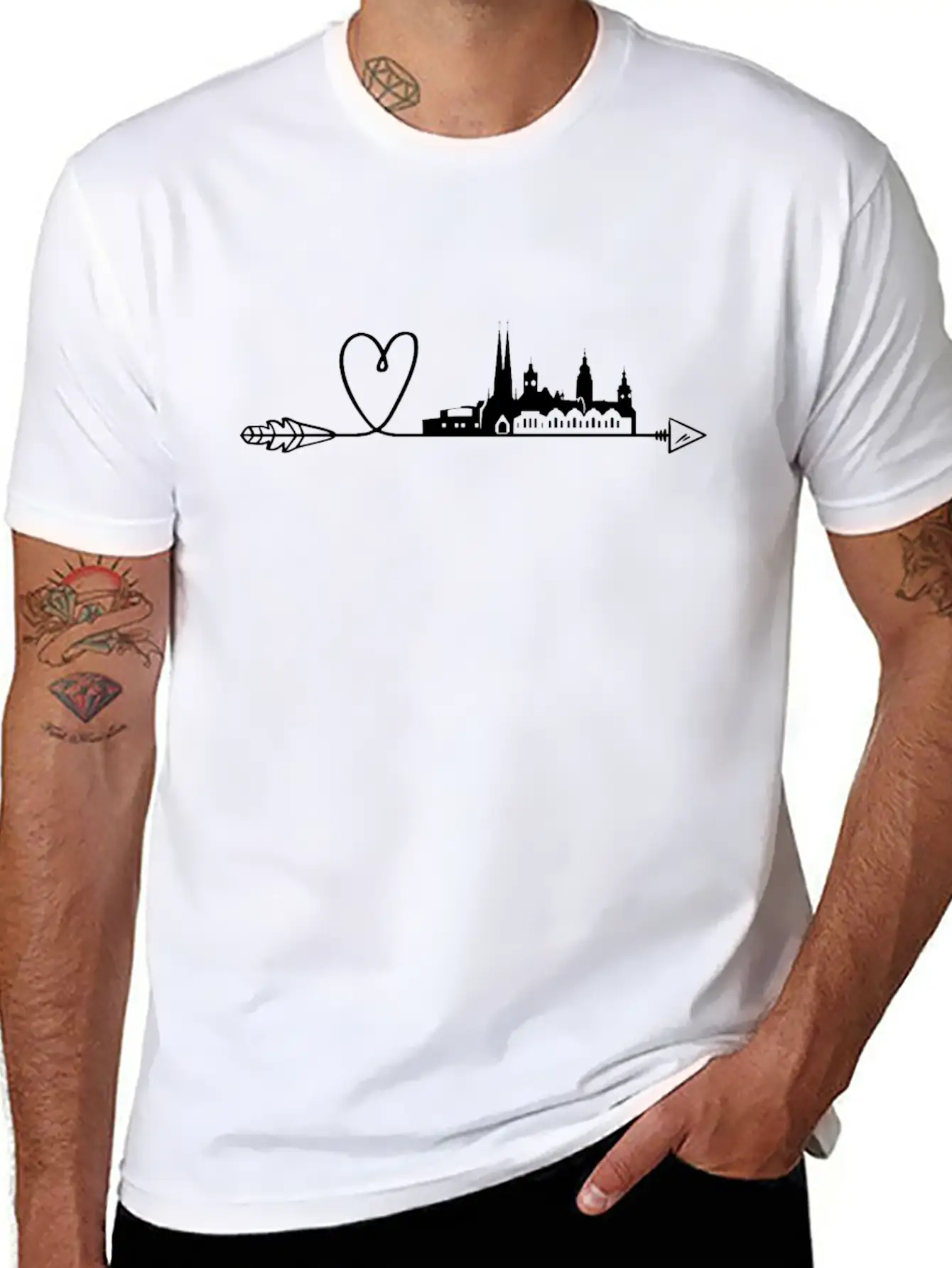 Chemnitz Heart Arrow Skyline City Panorama Timeless Short Sleeve Tee – Comfy And Minimalist Design