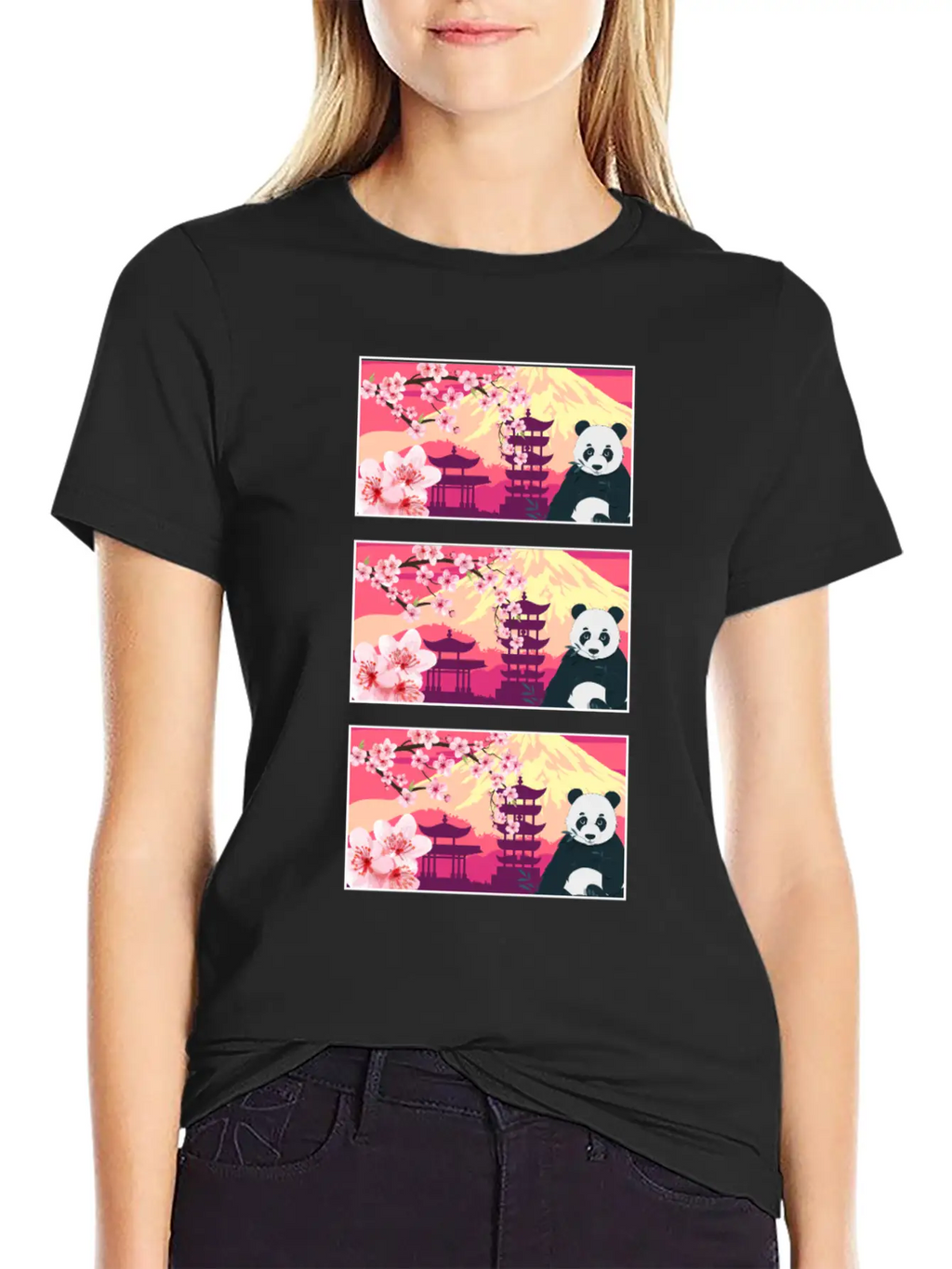 Cherry Blossom Shirt, Women's Panda Sakura Kawaii Breathable Soft Cotton T-Shirt – Timeless Casual Look