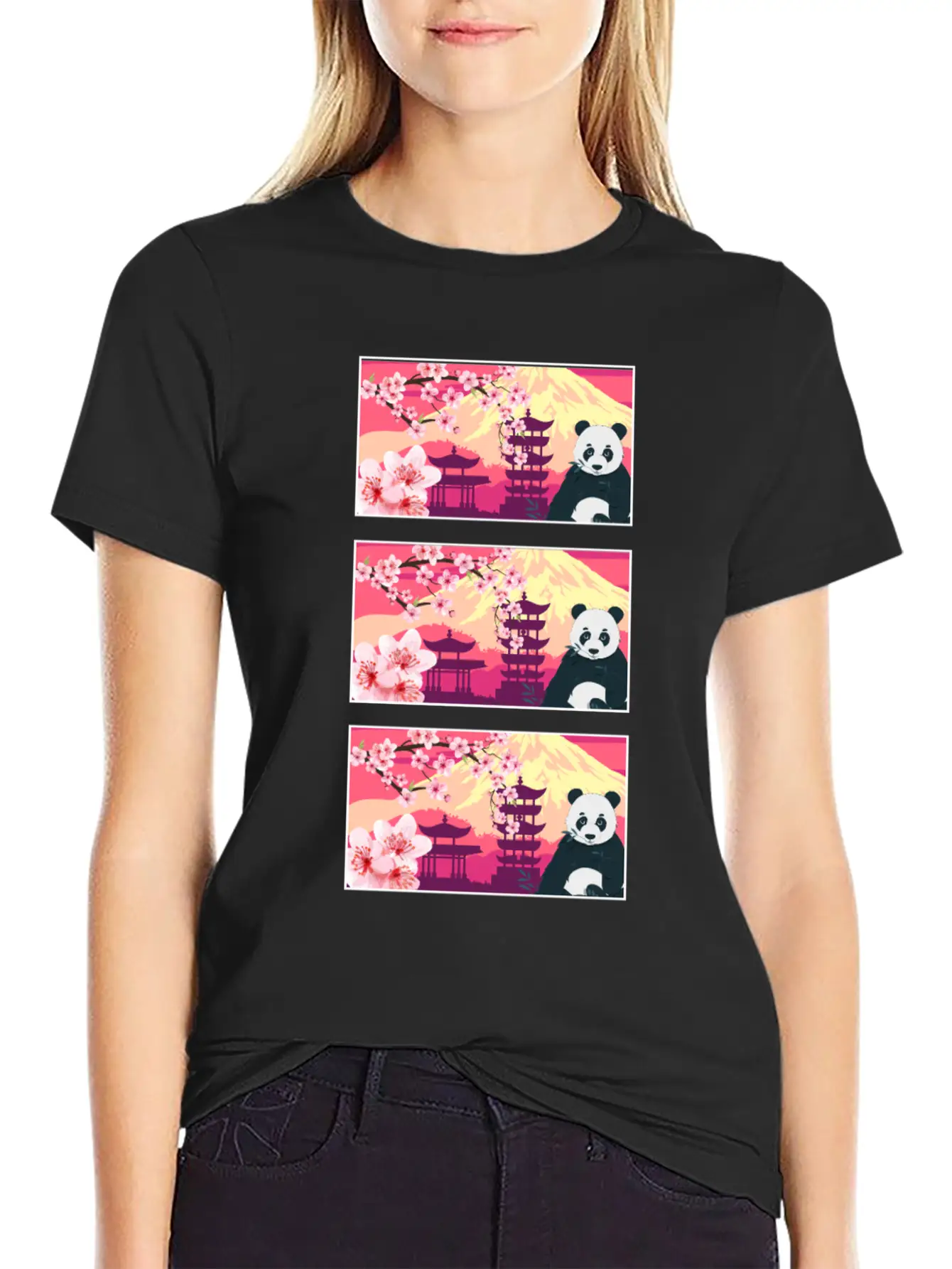 Cherry Blossom Shirt, Women's Panda Sakura Kawaii Breathable Soft Cotton T-Shirt – Timeless Casual Look