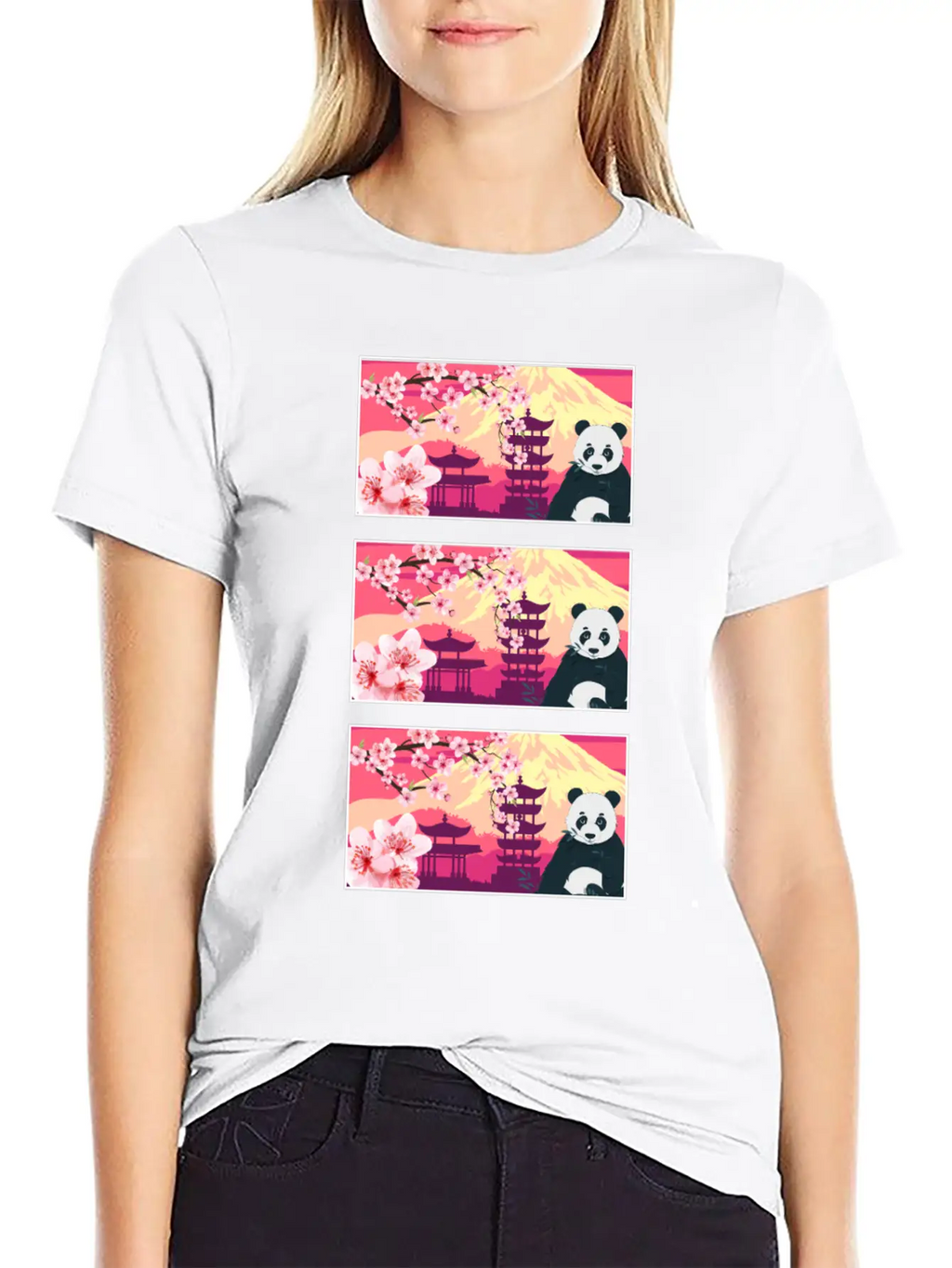 Cherry Blossom Shirt, Women's Panda Sakura Kawaii Breathable Soft Cotton T-Shirt – Timeless Casual Look