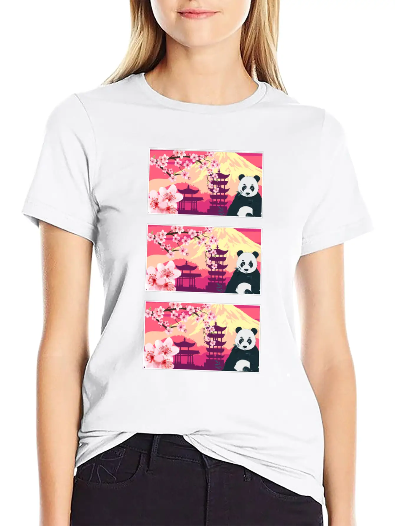 Cherry Blossom Shirt, Women's Panda Sakura Kawaii Breathable Soft Cotton T-Shirt – Timeless Casual Look