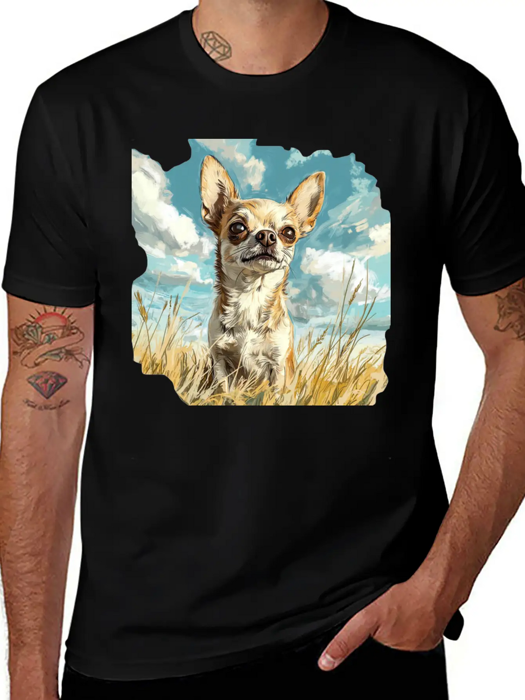 Chihuahua Watercolor Painting Art Essential Cotton Tee For Daily Outfits – Unisex Style
