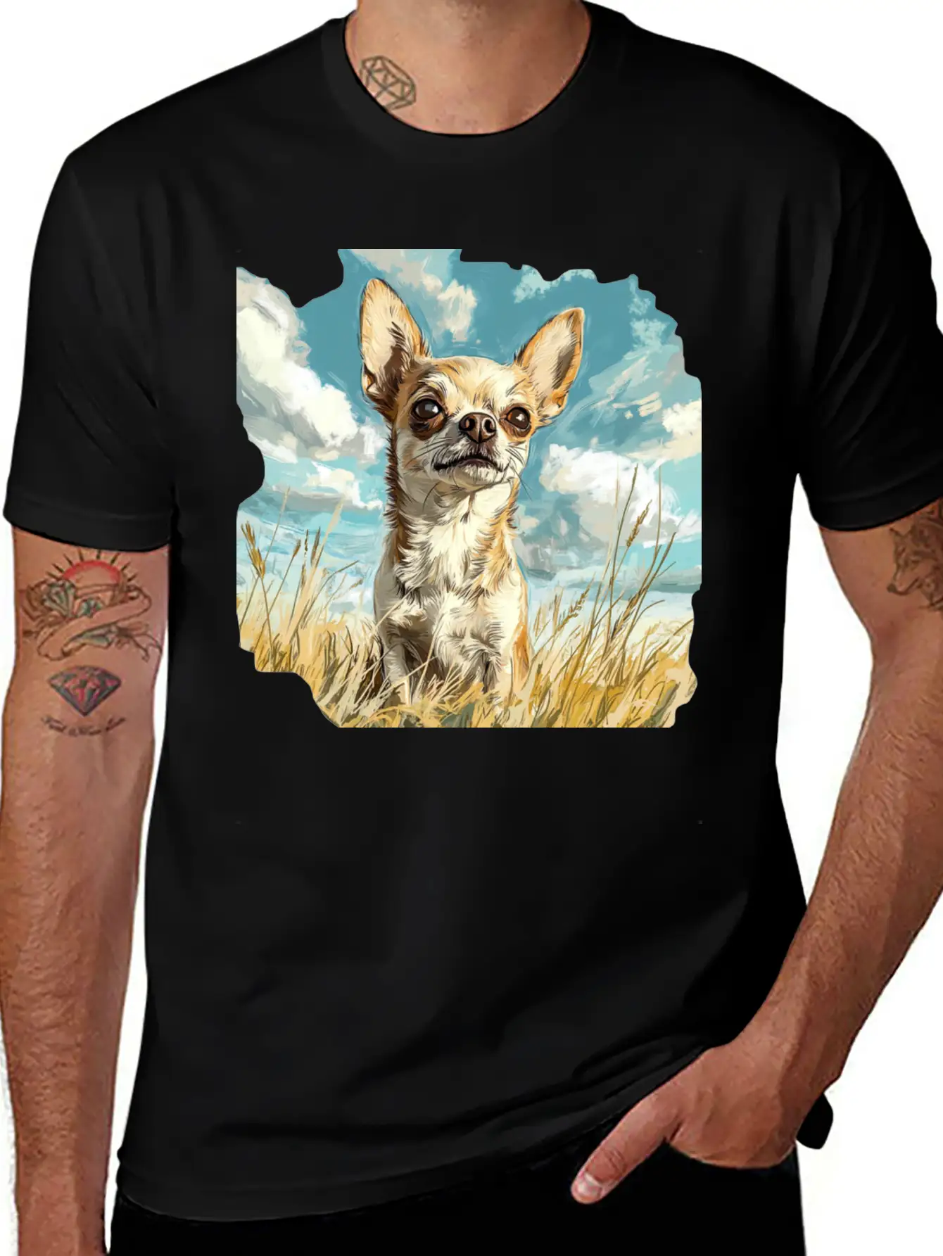 Chihuahua Watercolor Painting Art Essential Cotton Tee For Daily Outfits – Unisex Style