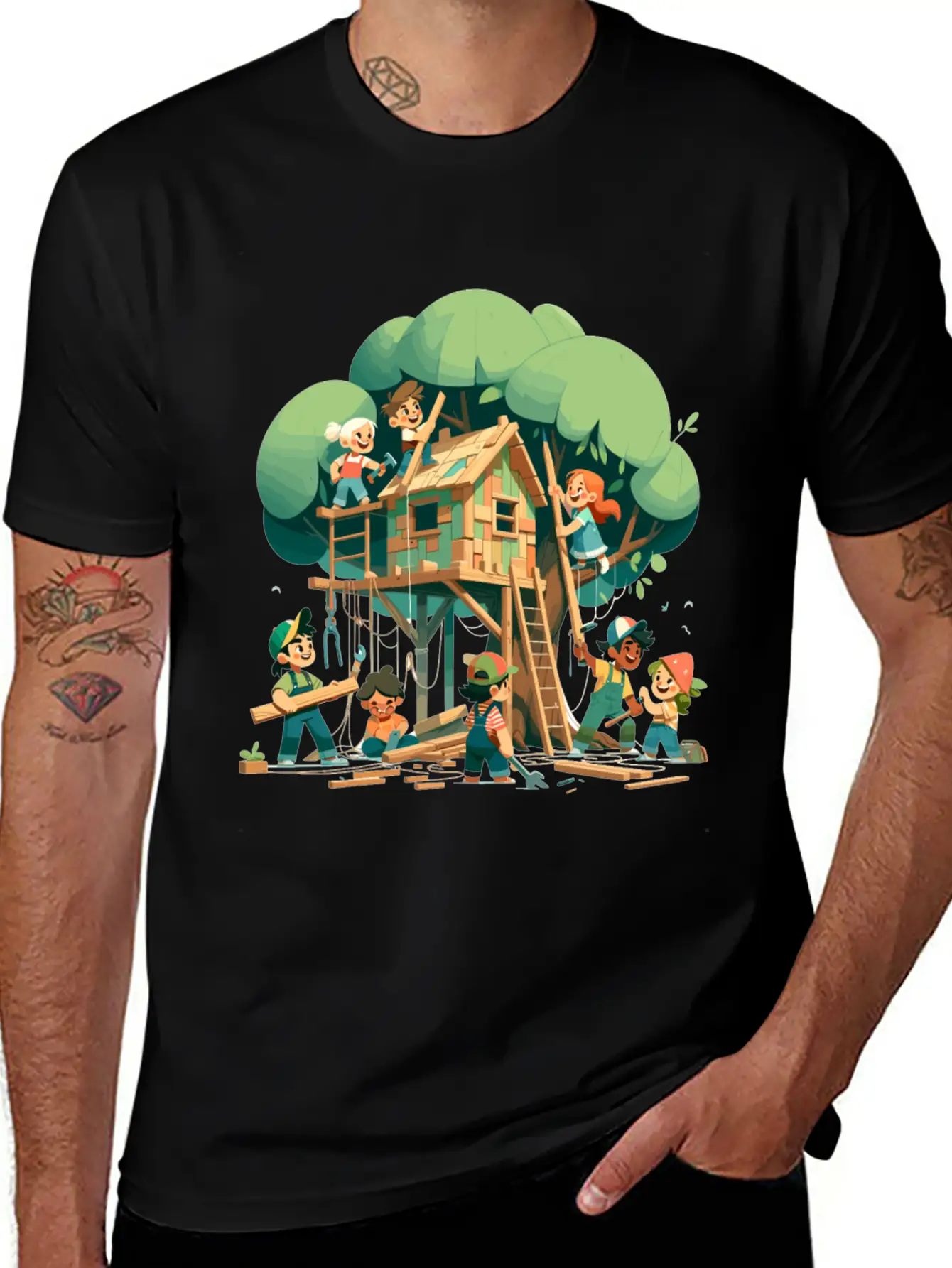 Children Build A Tree House Modern Fit Casual T-Shirt – Clean And Versatile Design