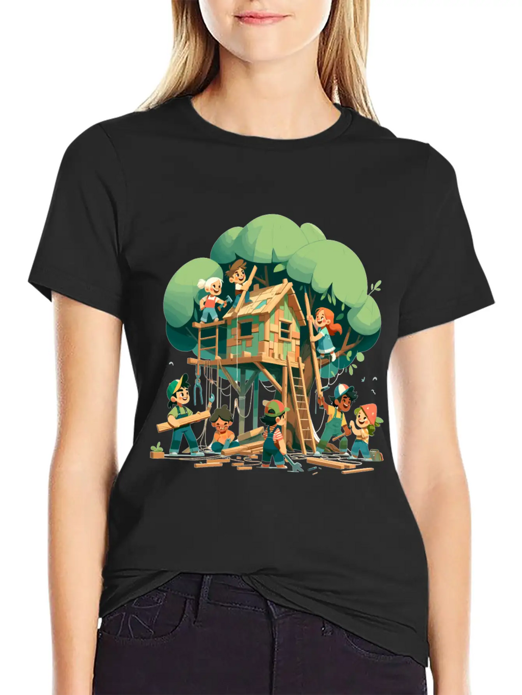 Children Build A Tree House Modern Fit Casual T-Shirt – Clean And Versatile Design