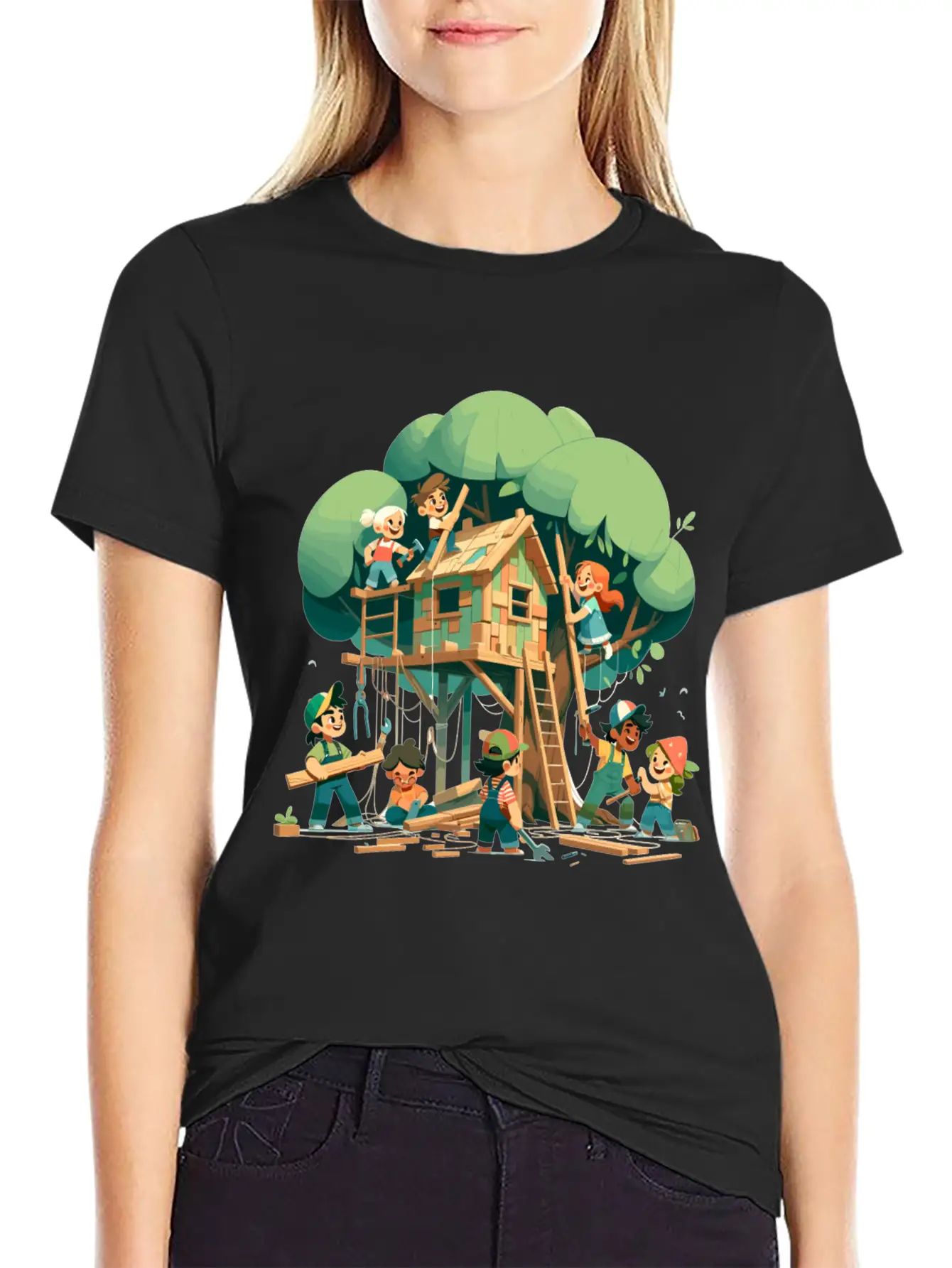 Children Build A Tree House Modern Fit Casual T-Shirt – Clean And Versatile Design
