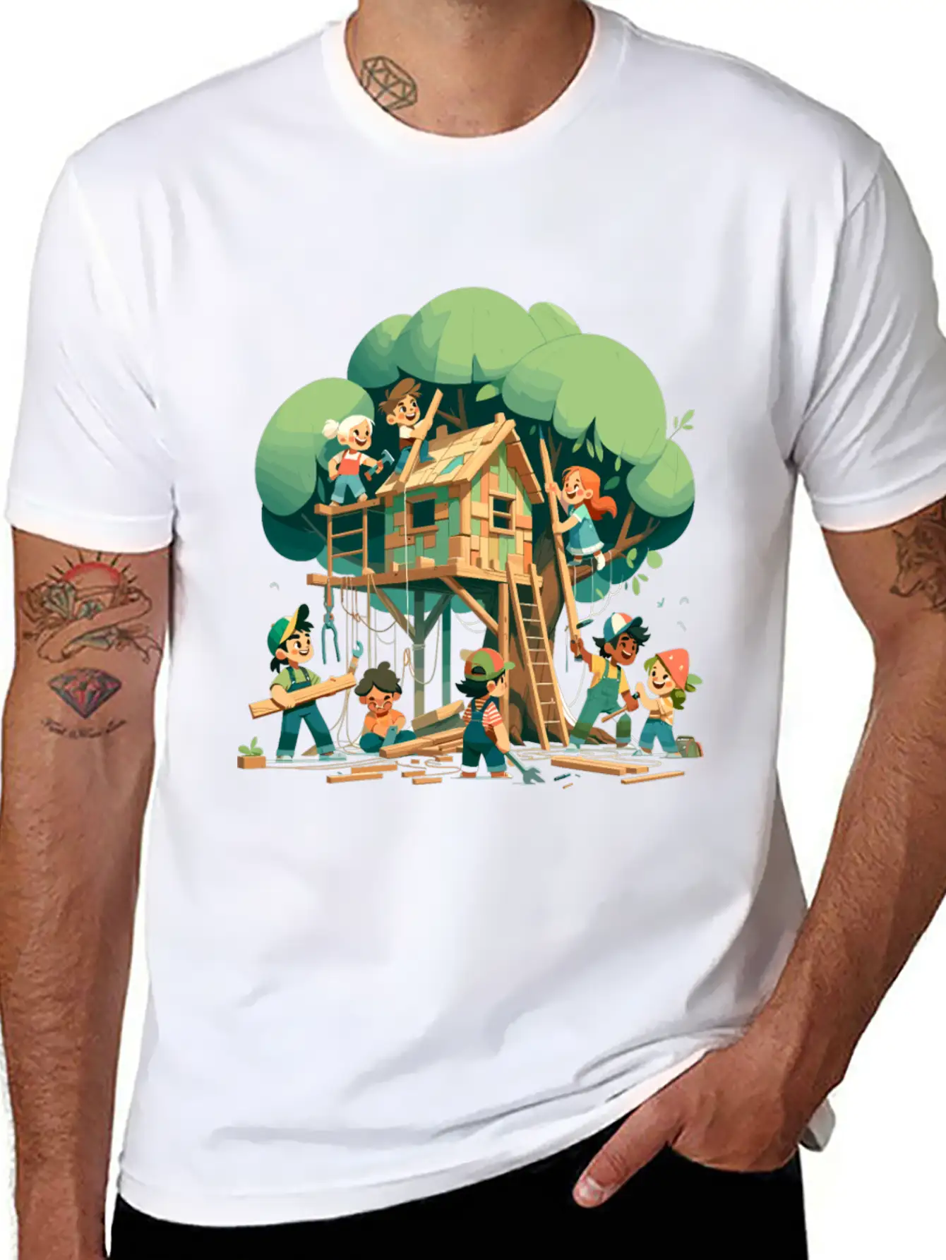 Children Build A Tree House Modern Fit Casual T-Shirt – Clean And Versatile Design