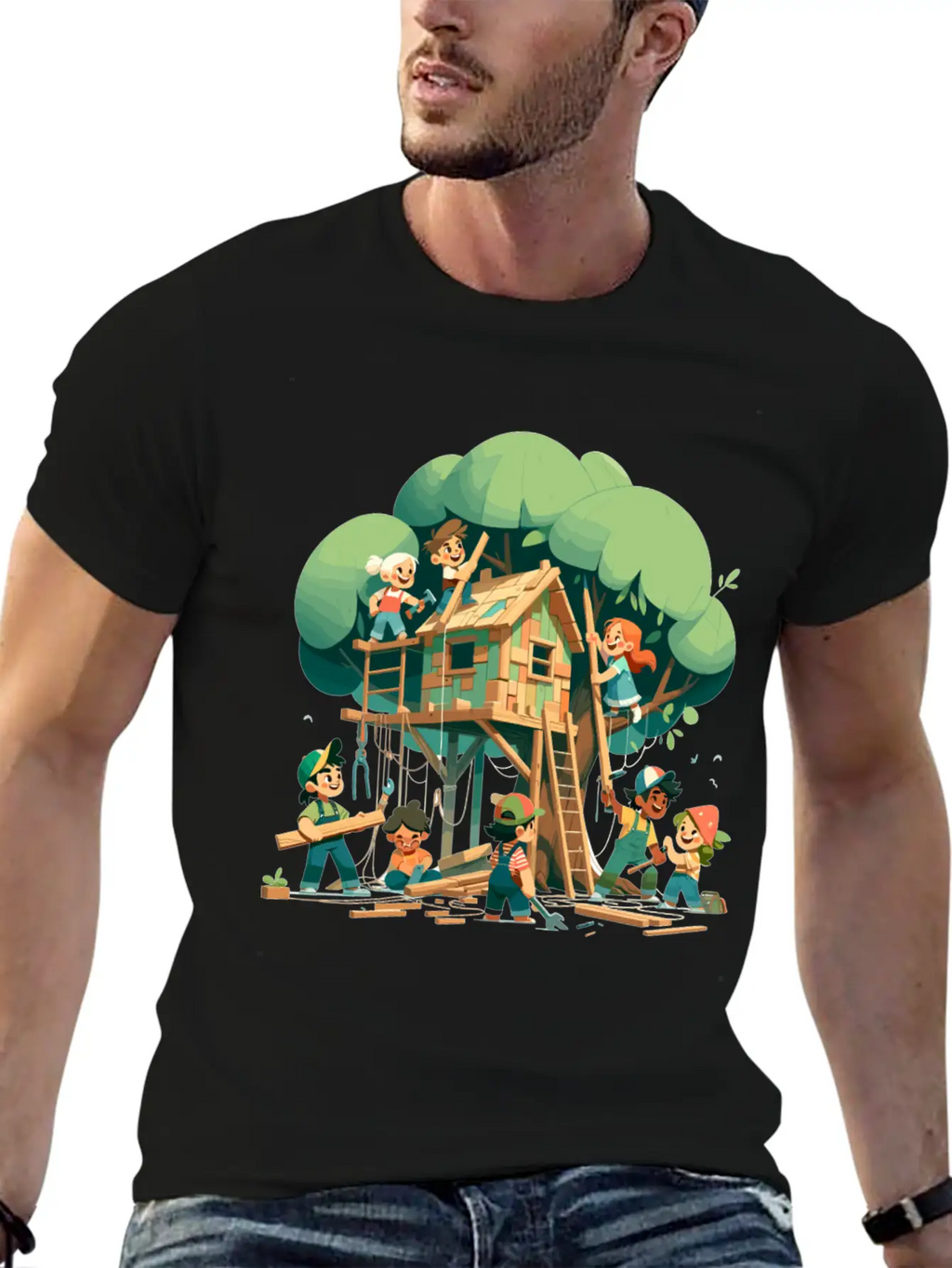 Children Build A Tree House Modern Fit Casual T-Shirt – Clean And Versatile Design