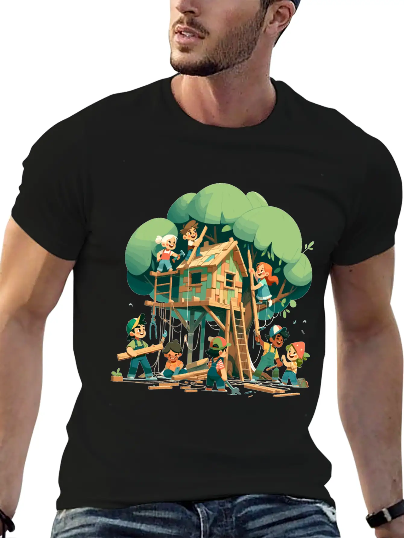 Children Build A Tree House Modern Fit Casual T-Shirt – Clean And Versatile Design