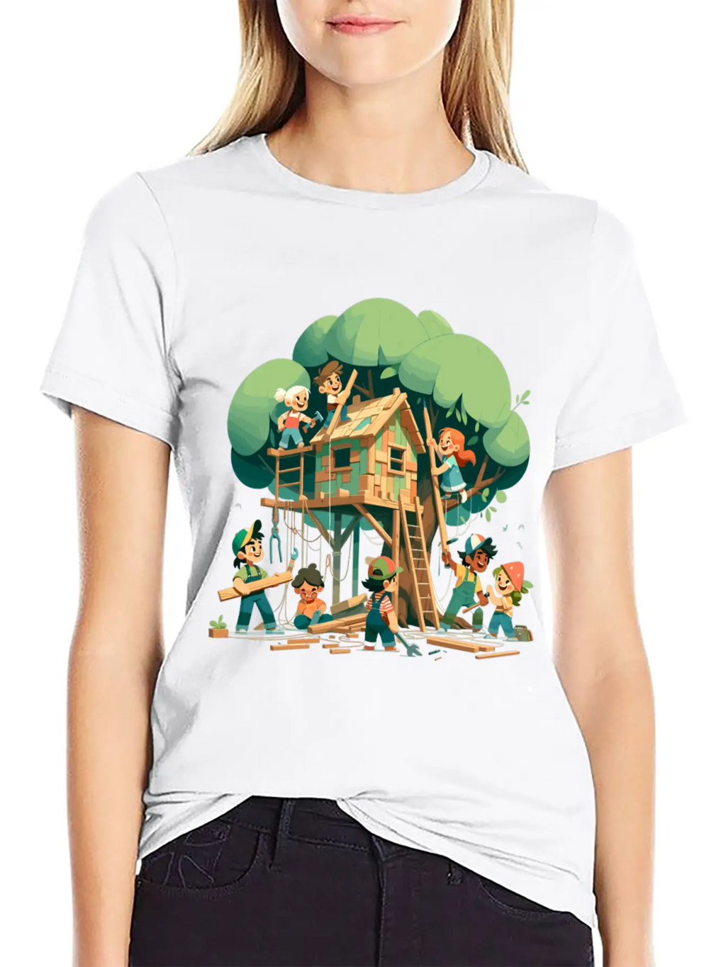 Children Build A Tree House Modern Fit Casual T-Shirt – Clean And Versatile Design