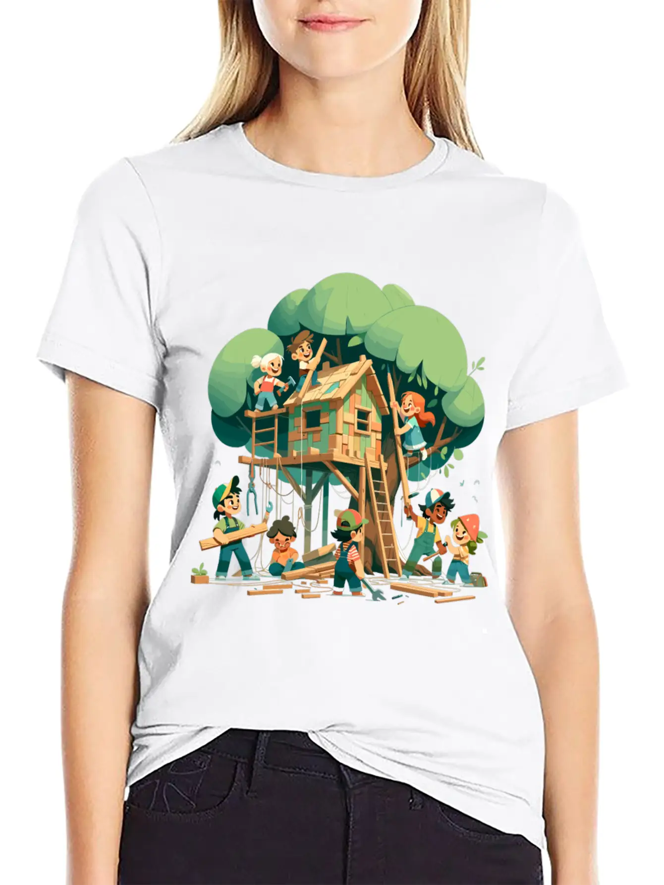 Children Build A Tree House Modern Fit Casual T-Shirt – Clean And Versatile Design