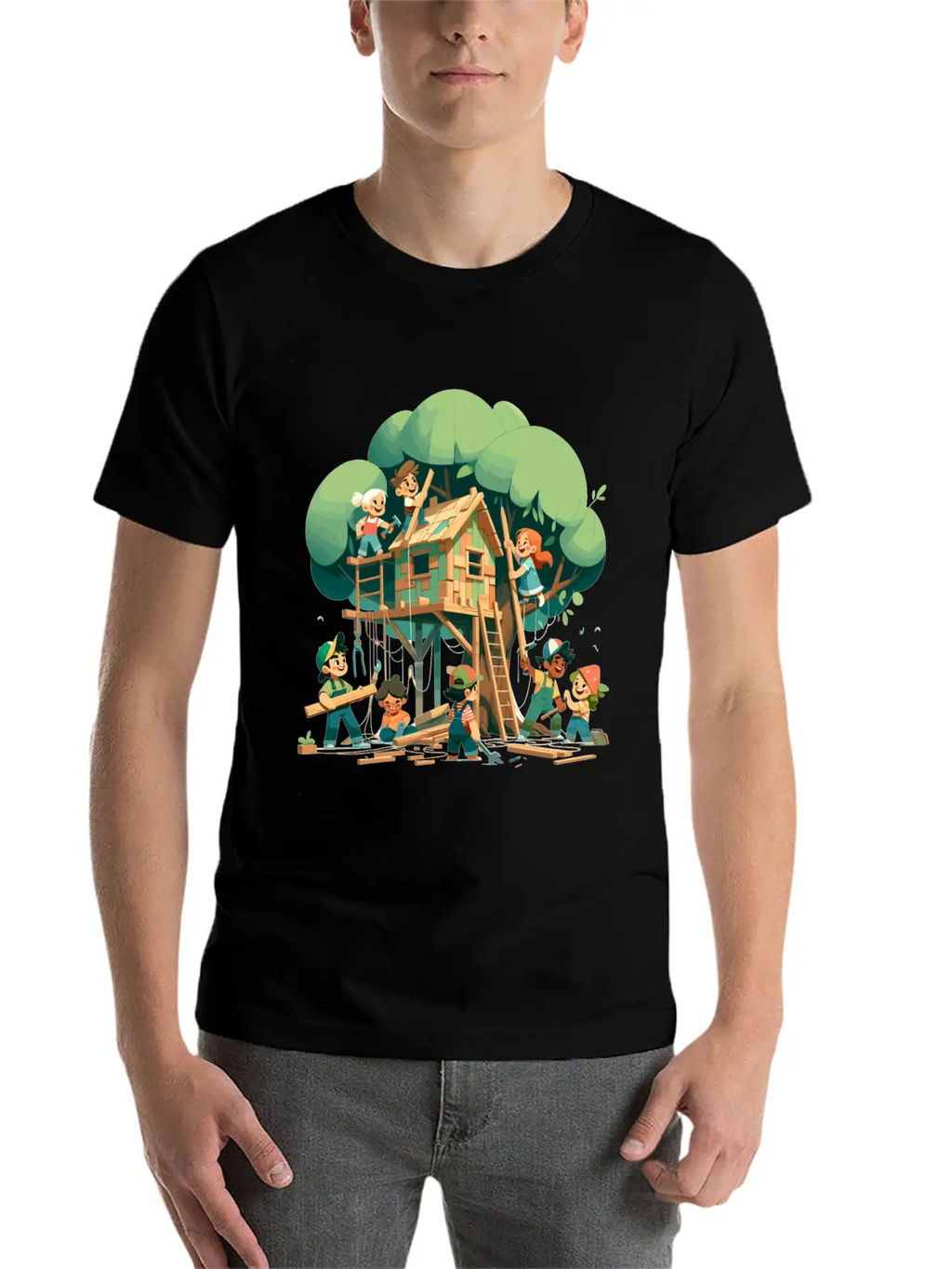 Children Build A Tree House Modern Fit Casual T-Shirt – Clean And Versatile Design