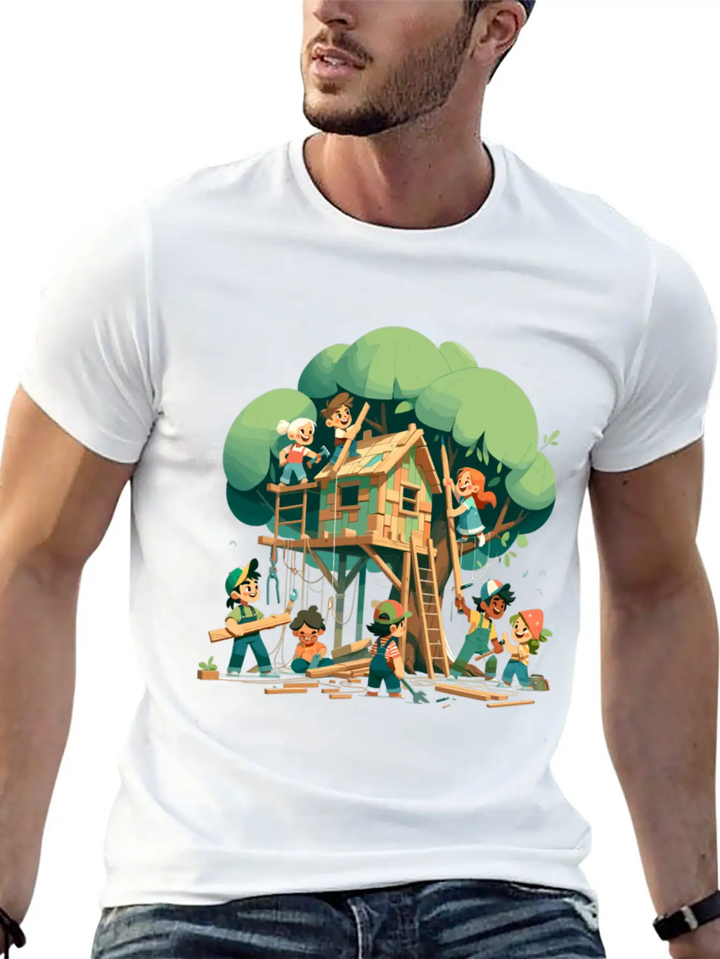 Children Build A Tree House Modern Fit Casual T-Shirt – Clean And Versatile Design