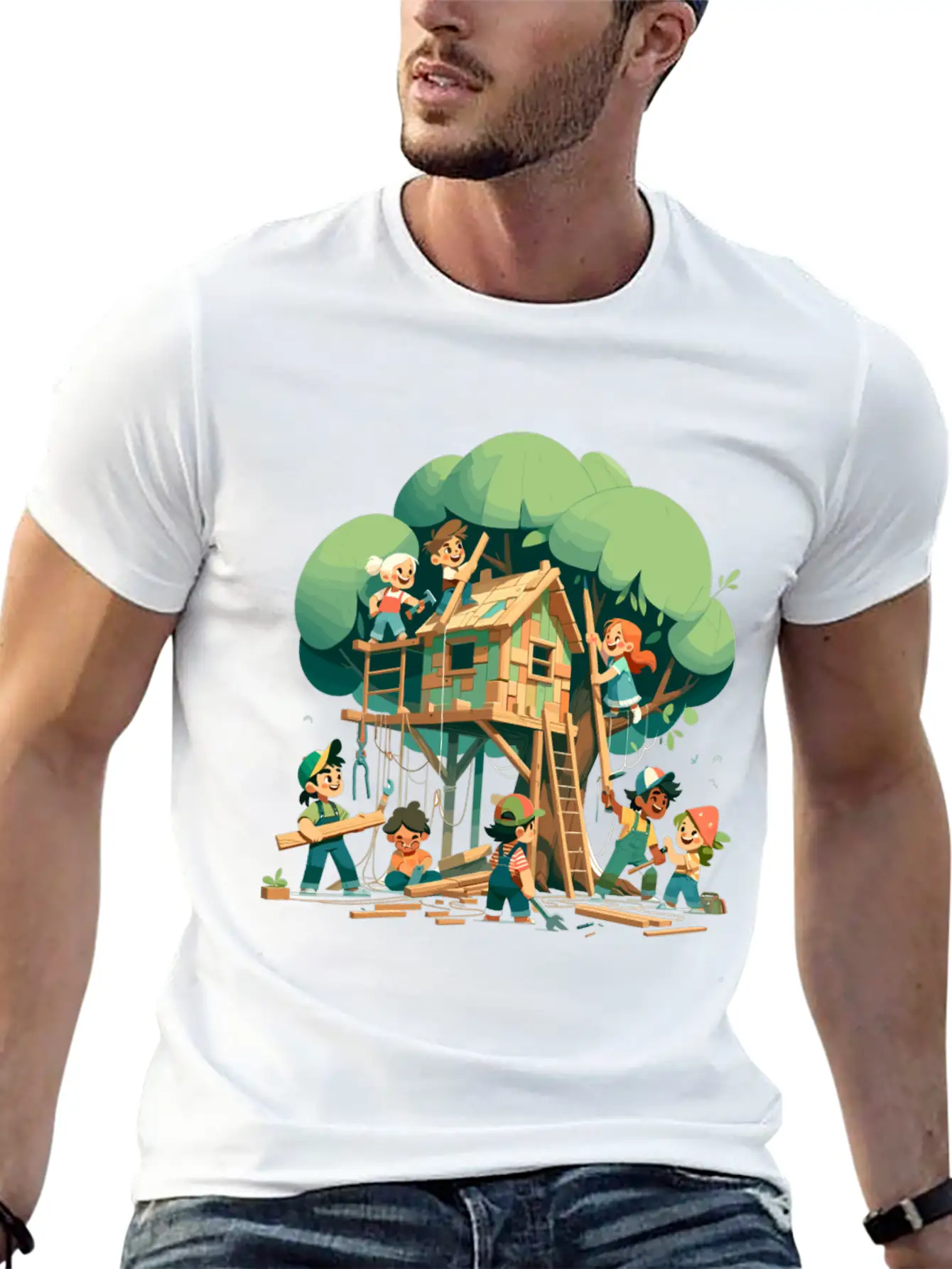 Children Build A Tree House Modern Fit Casual T-Shirt – Clean And Versatile Design