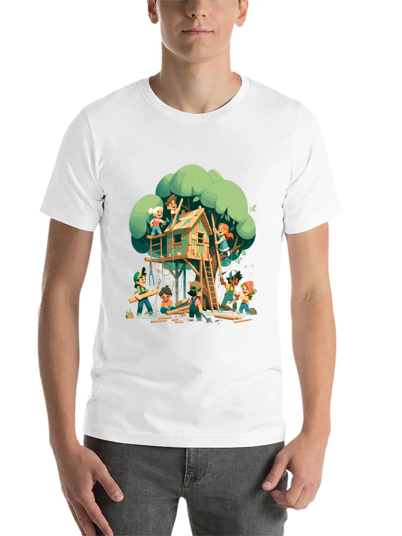 Children Build A Tree House Modern Fit Casual T-Shirt – Clean And Versatile Design